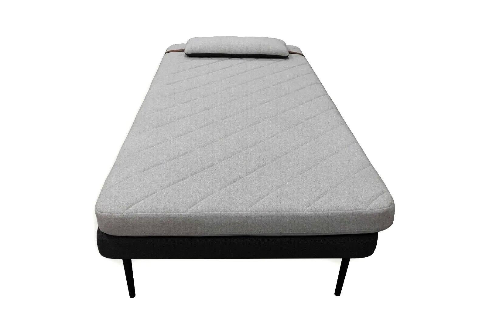 Contemporary Modern Light Grey Daybed with Detachable Pillow with Leather Straps In Good Condition For Sale In Keego Harbor, MI