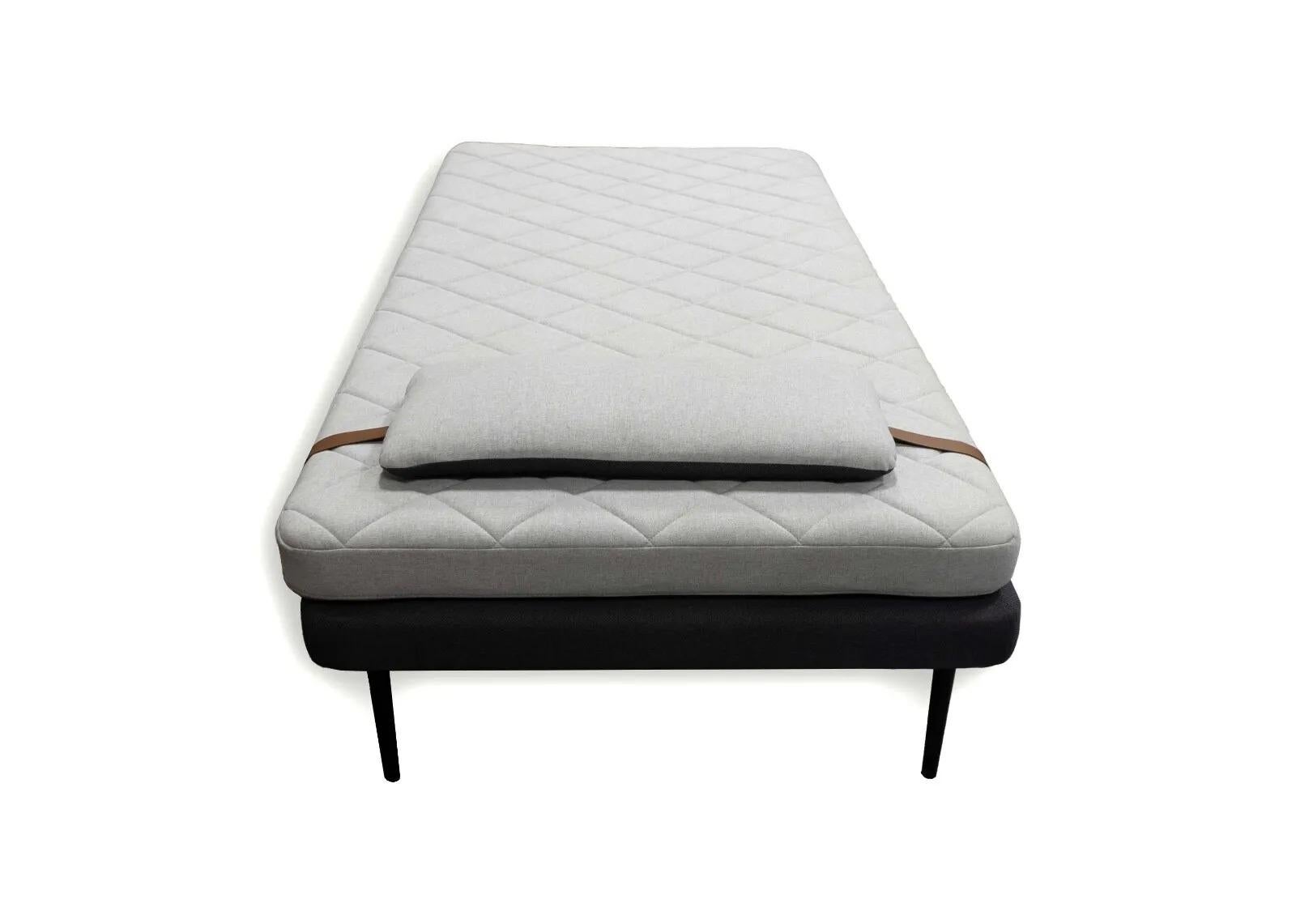 Contemporary Modern Light Grey Daybed with Detachable Pillow with Leather Straps For Sale 1