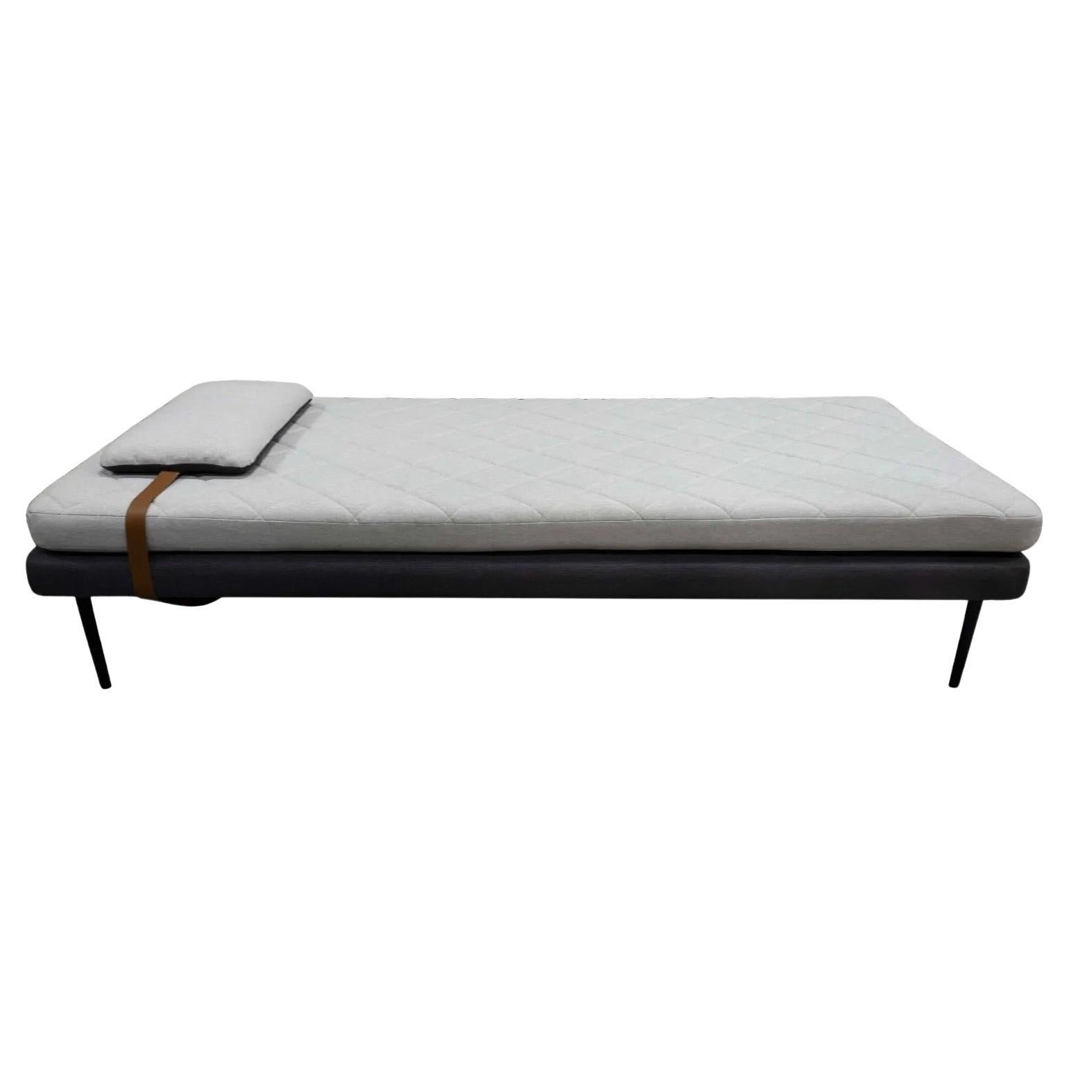Contemporary Modern Light Grey Daybed with Detachable Pillow with Leather Straps For Sale