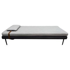 Retro Contemporary Modern Light Grey Daybed with Detachable Pillow with Leather Straps