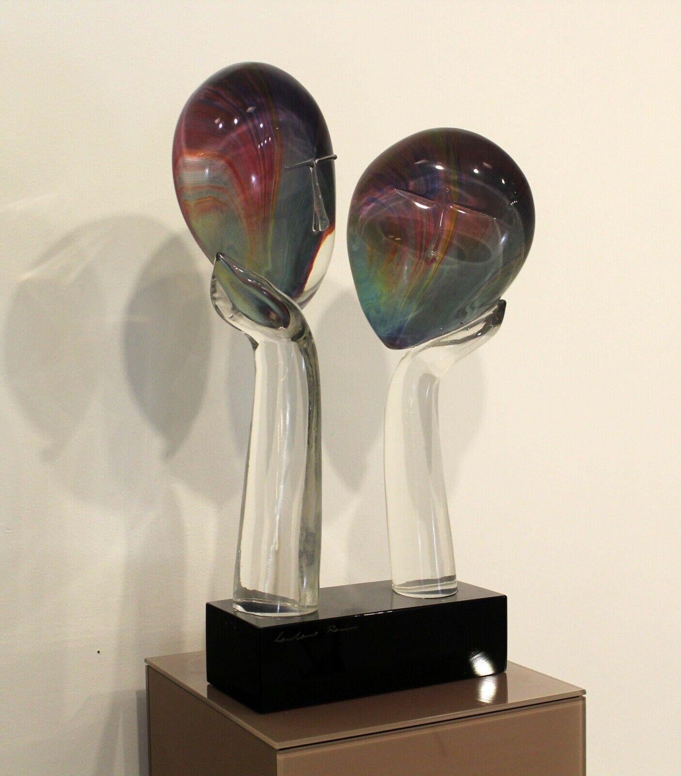 Italian Contemporary Modern Loredano Rosin 2 Faces Glass Sculpture Italy 80's