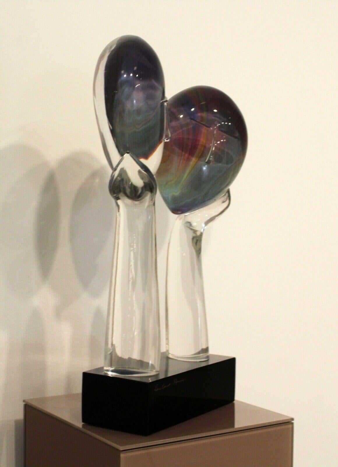 Contemporary Modern Loredano Rosin 2 Faces Glass Sculpture Italy 80's In Good Condition In Keego Harbor, MI