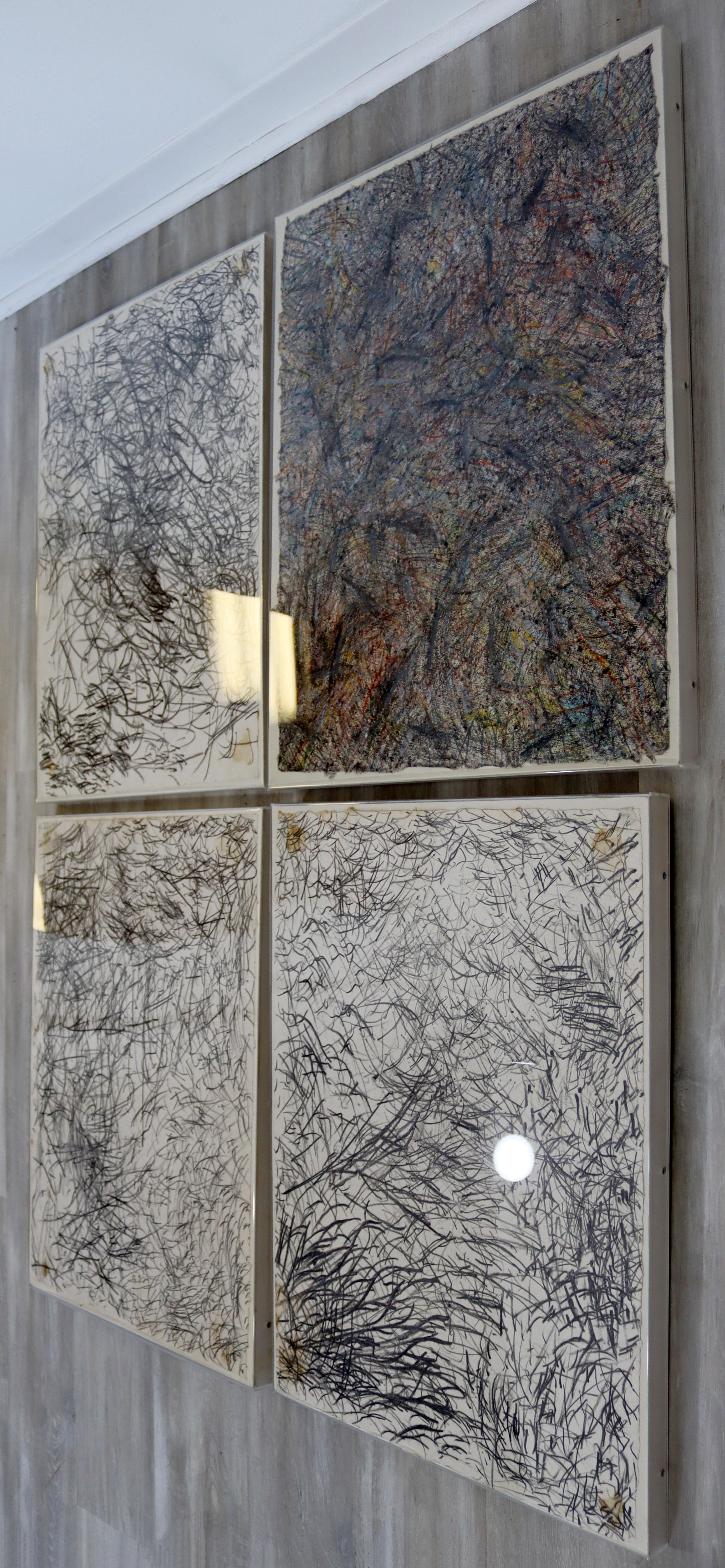 Contemporary Modern Lucite Framed Set of 4 Abstract Drawings James Alan Crawford In Good Condition For Sale In Keego Harbor, MI