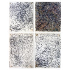 Ensemble de 4 dessins abstraits contemporains et modernes encadrés en lucite de James Alan Crawford