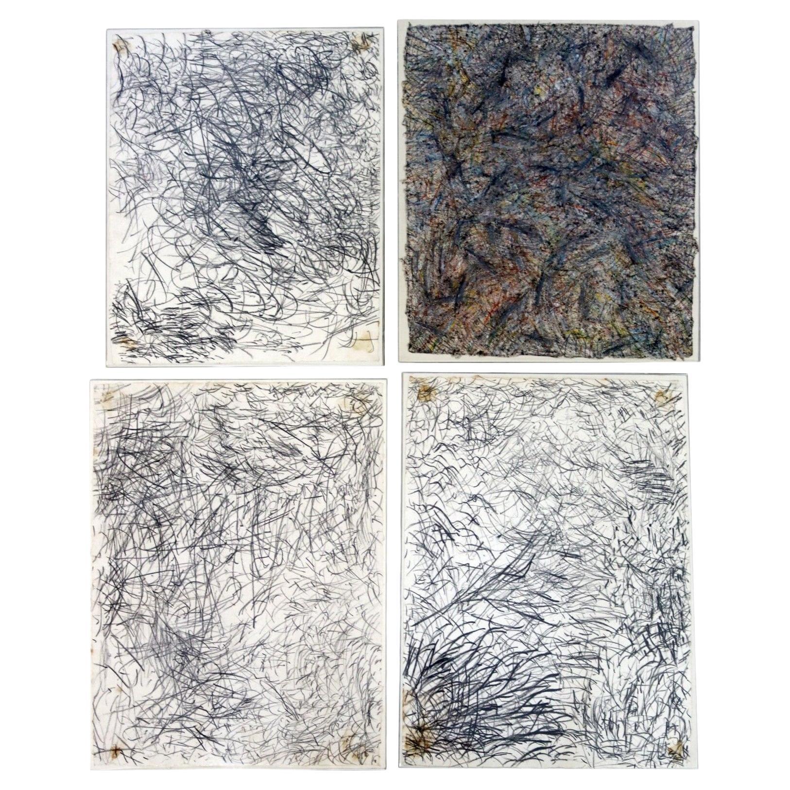 Contemporary Modernity Lucite Framed Set of 4 Abstract Drawings James Alan Crawford (Ensemble de 4 dessins abstraits encadrés en lucite) en vente