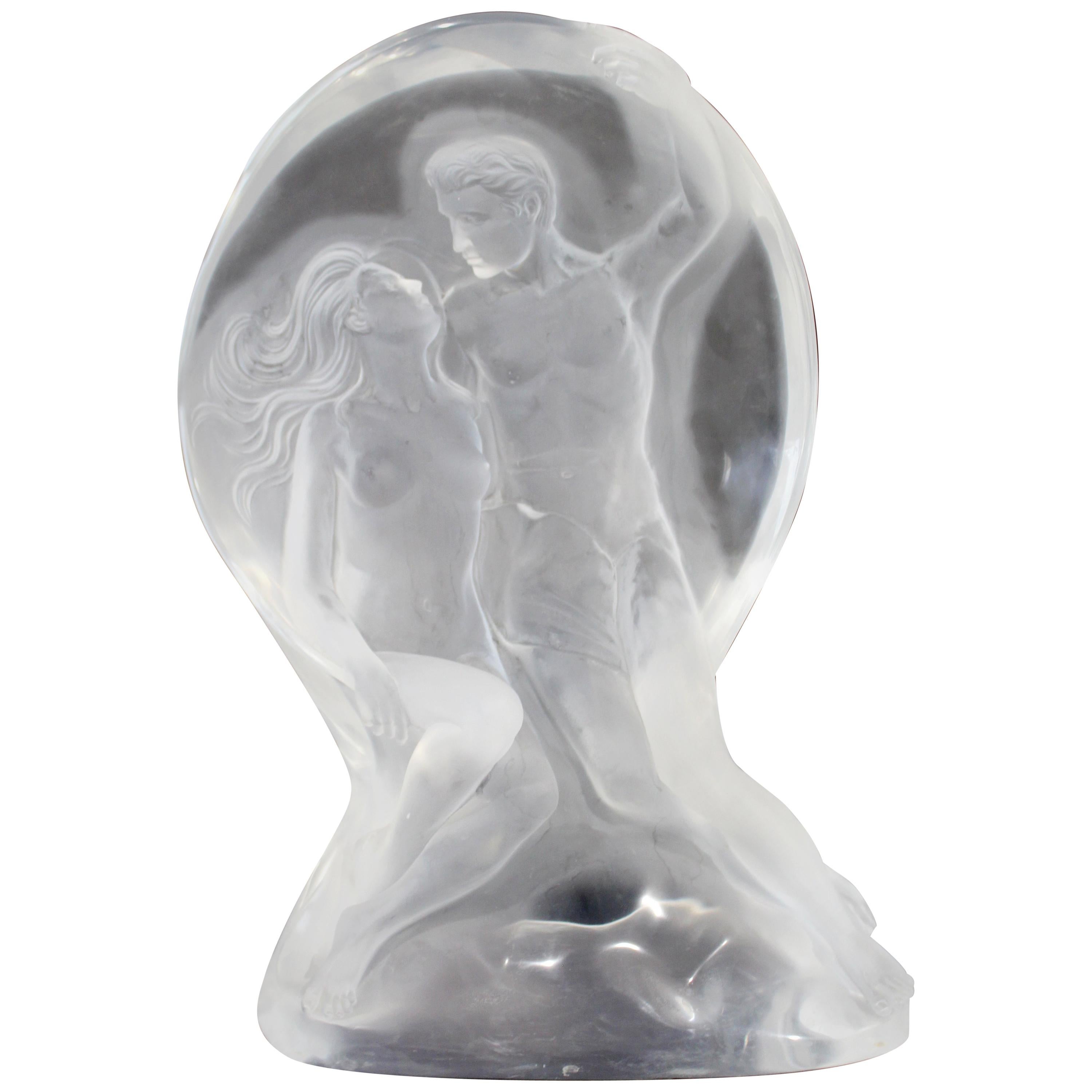Contemporary Modern Lucite Table Sculpture Nude Couple Signed Frederick Hart