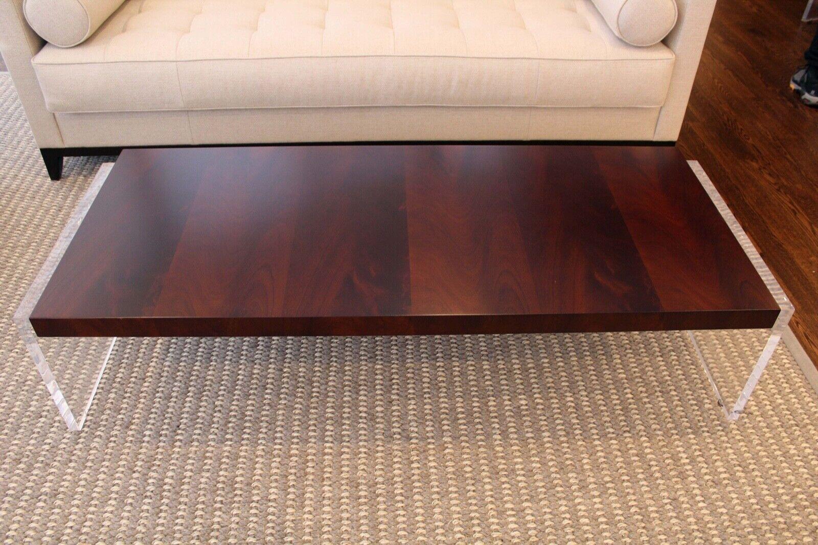 Contemporary Modern Lucite & Walnut Rectangular Coffee Table by Bolier for Decca In Good Condition In Keego Harbor, MI