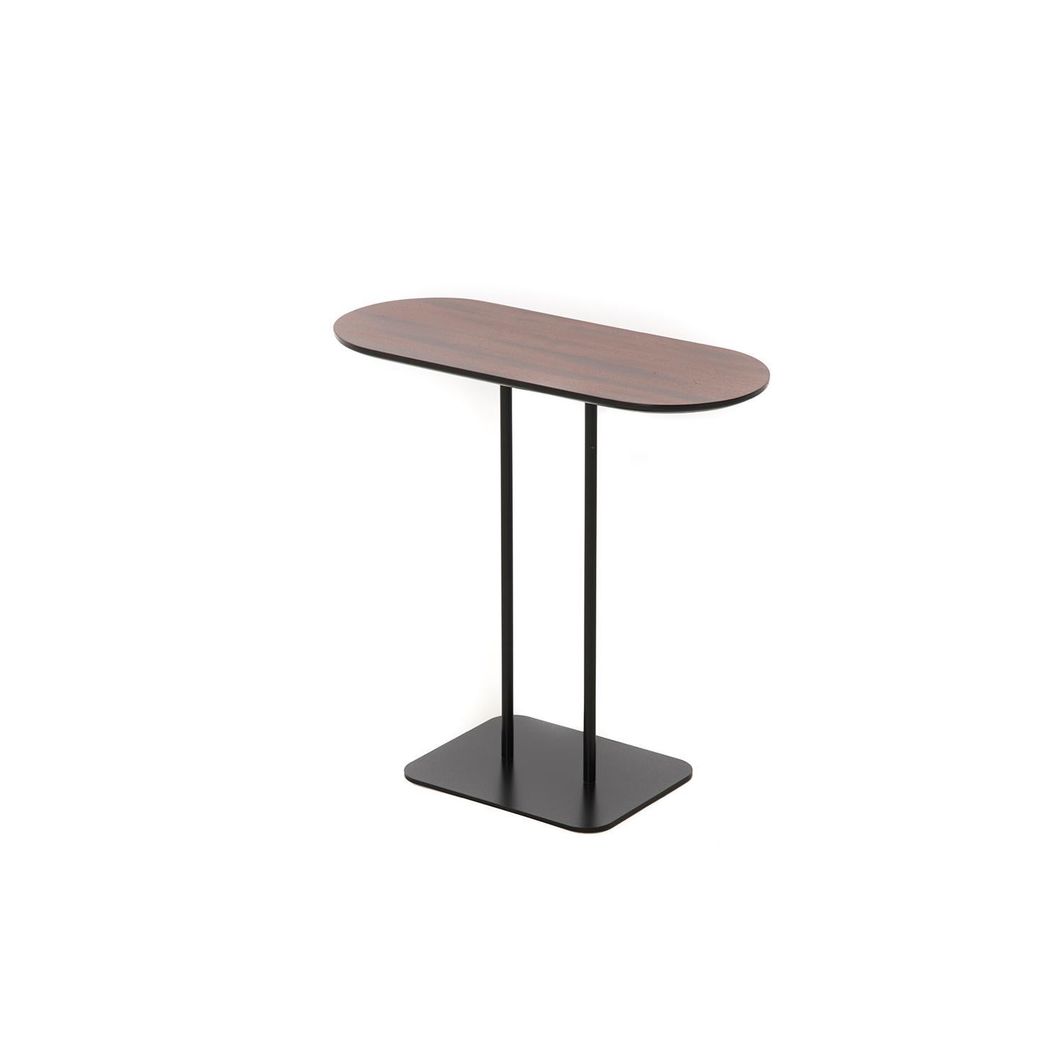 This new modern occasional table is constructed from Cuban mahogany with double stemmed heavyweight iron base. This is part of a new line titled the 'Jewel Table' because each table in this collection is unique. Use it for one cocktail or two, or a