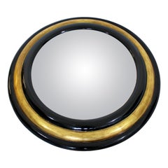 Contemporary Modern Maitland Smith Convex Round Gold Gilt Wood Wall Mirror 1980s