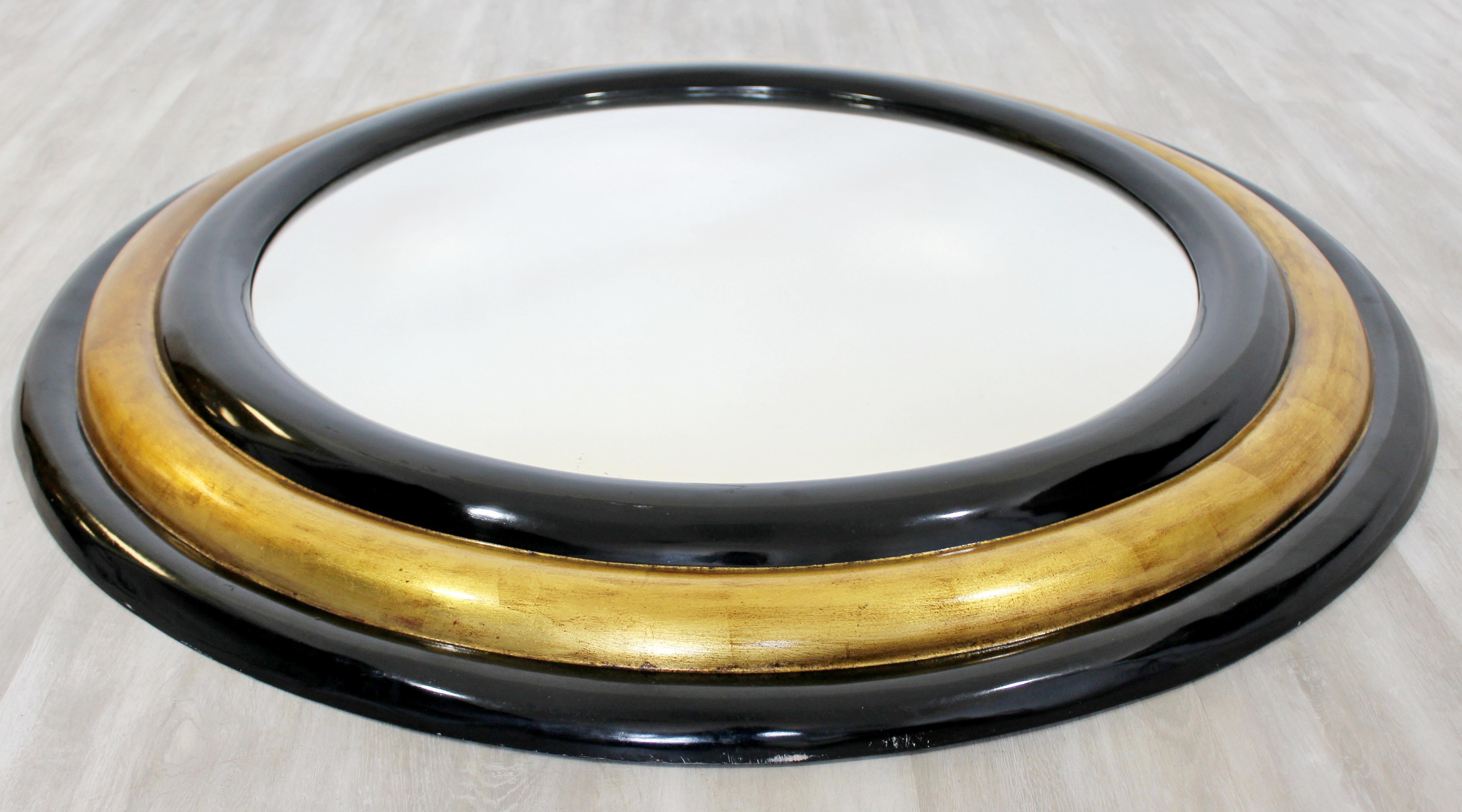 Late 20th Century Contemporary Modern Maitland Smith Convex Round Gold Gilt Wood Wall Mirror 1980s