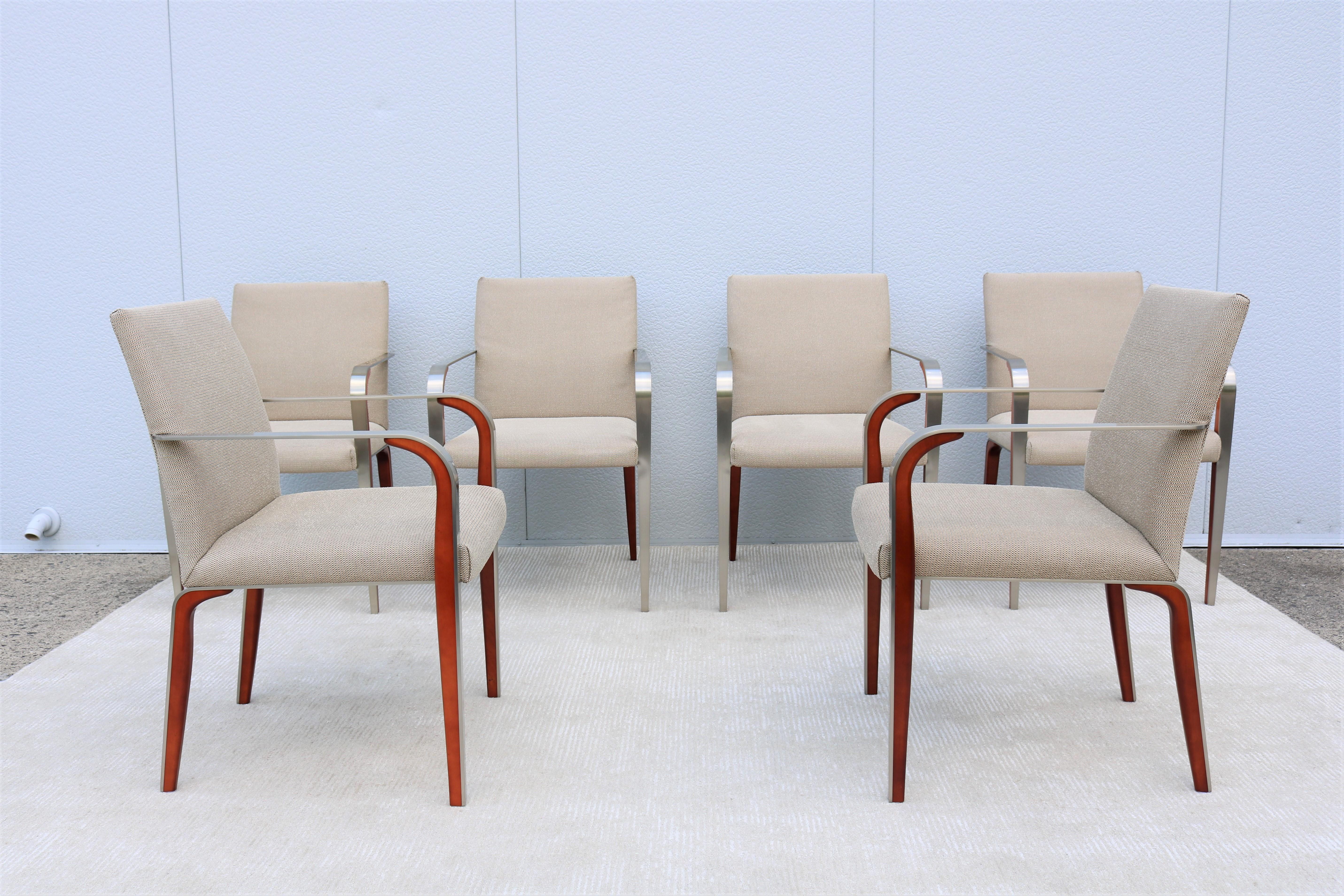Brushed Contemporary Modern Mark Goetz for Bernhardt Design Aria Armchairs - Set of 6