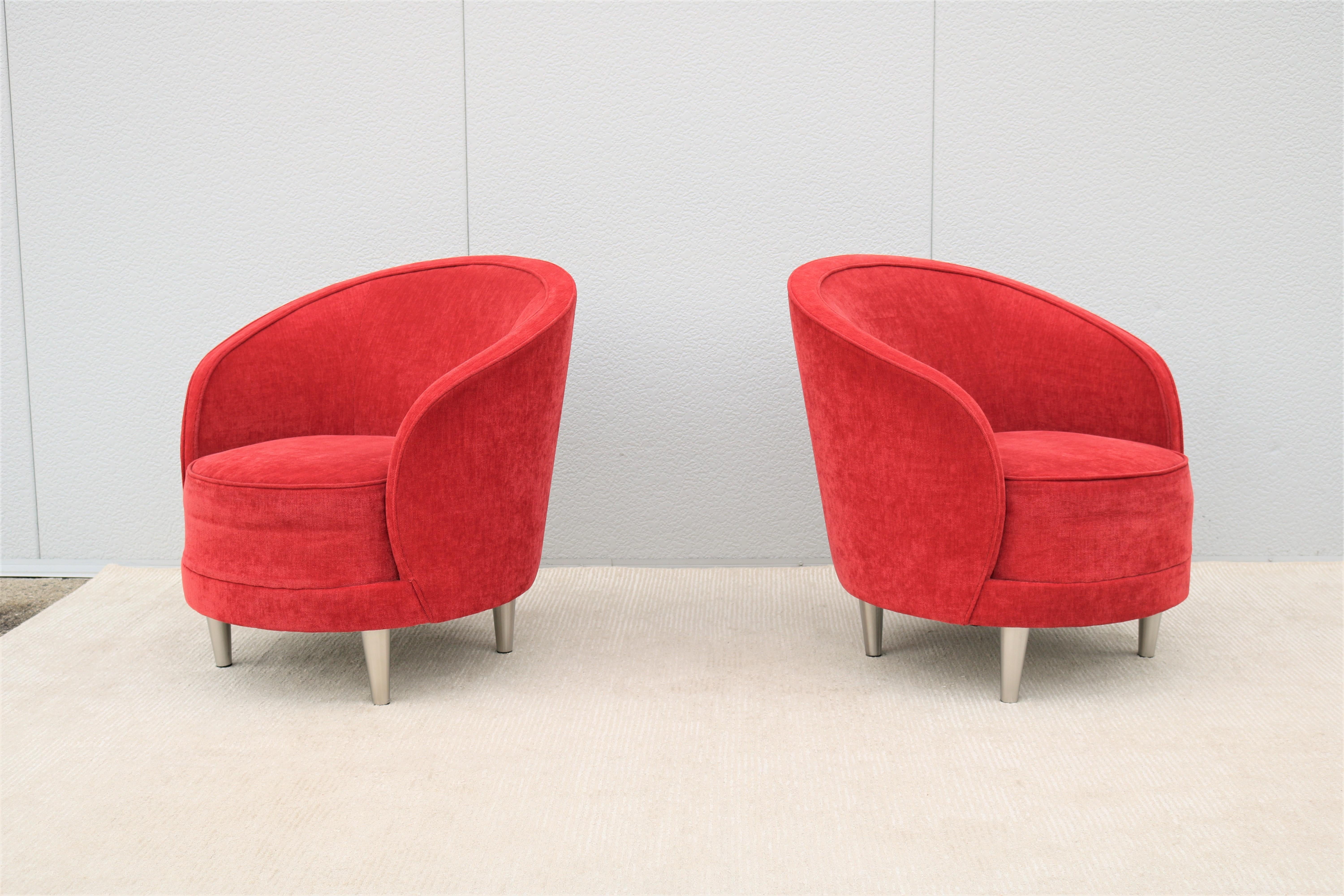 Contemporary Modern Martin Brattrud Kinsale Red Barrel Lounge Chairs, a Pair In Good Condition For Sale In Secaucus, NJ