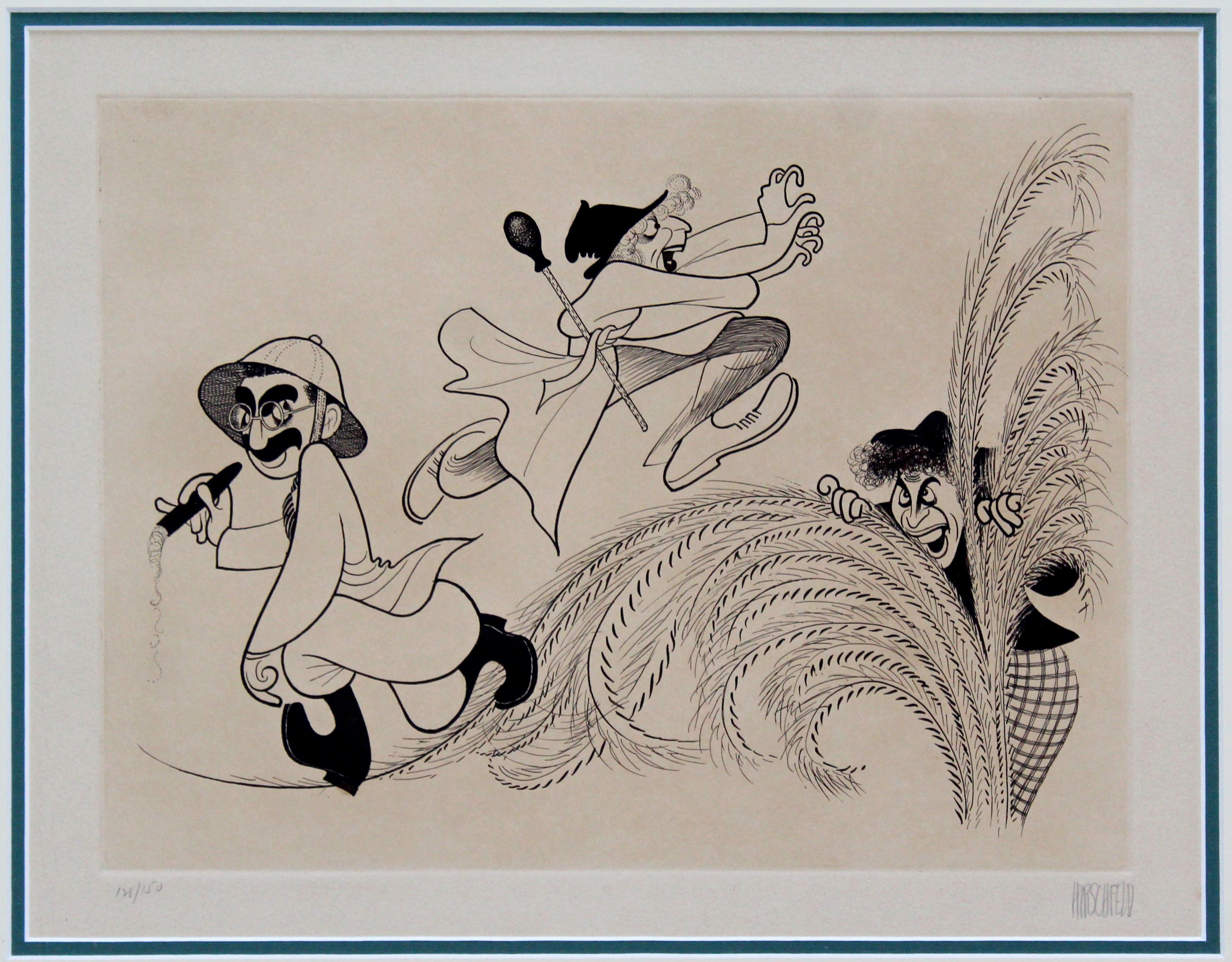 For your consideration is a playful, framed Marx Brothers lithograph, signed and numbered by Al Hirschfeld, 128/150. In excellent condition. The dimensions of the frame are 22.5