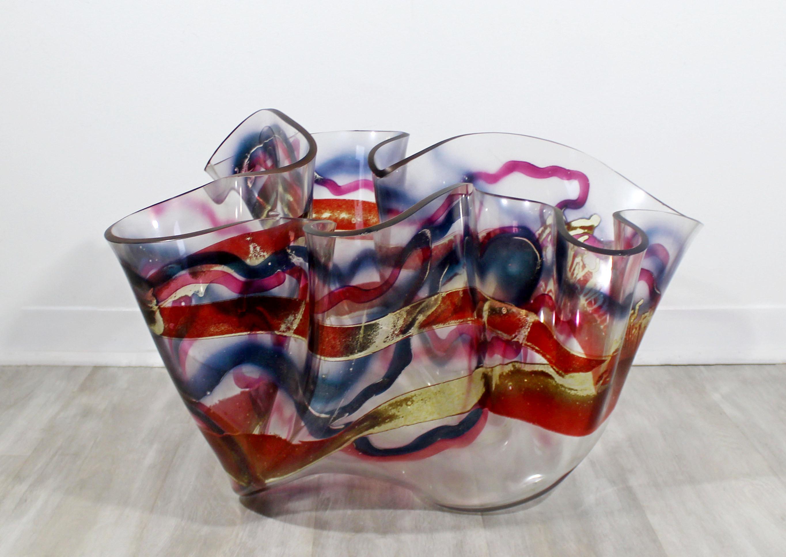 Contemporary Modern Massive Memphis Laurel Fyfe Slumped Art Glass Bowl 1980s In Good Condition In Keego Harbor, MI