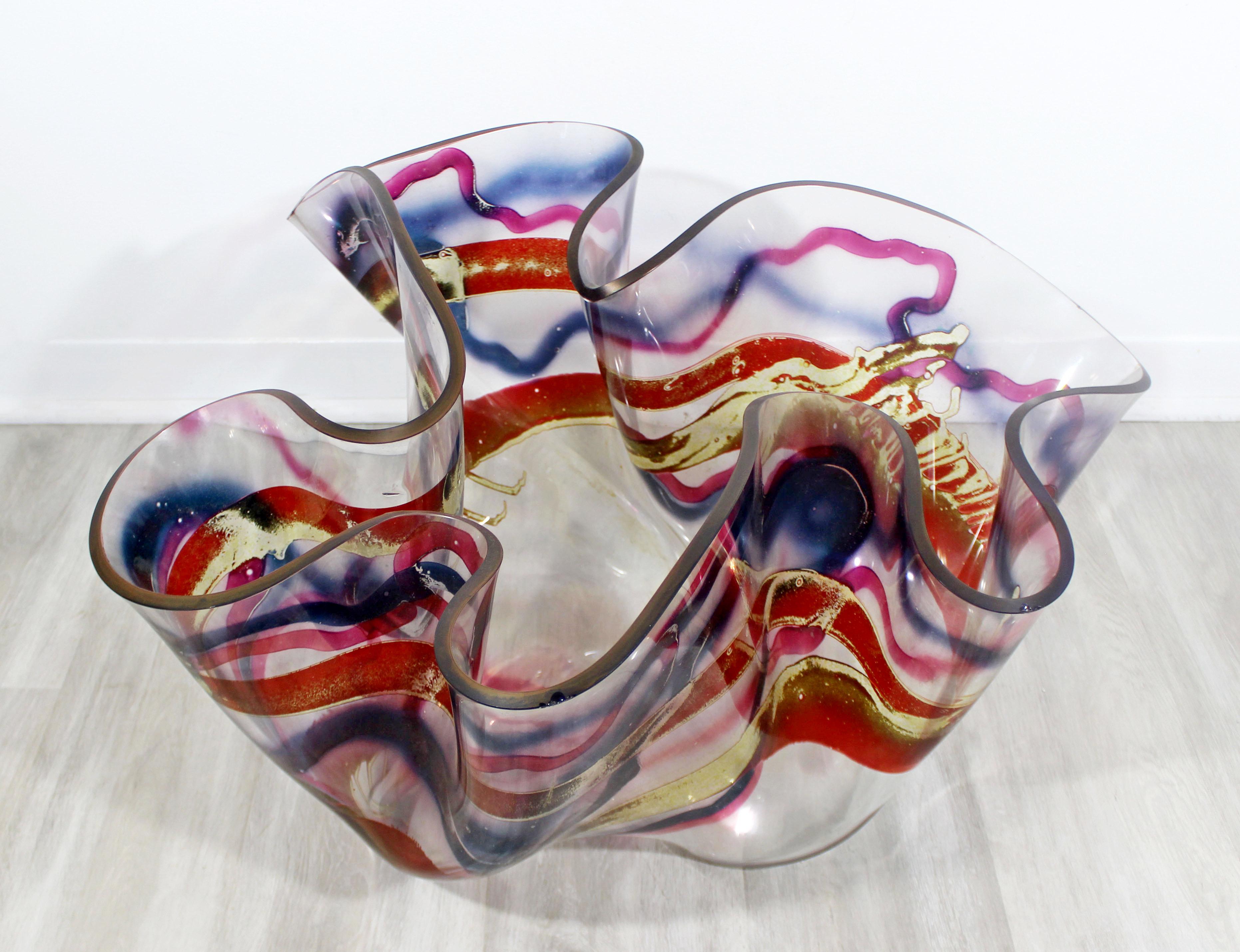 Late 20th Century Contemporary Modern Massive Memphis Laurel Fyfe Slumped Art Glass Bowl 1980s