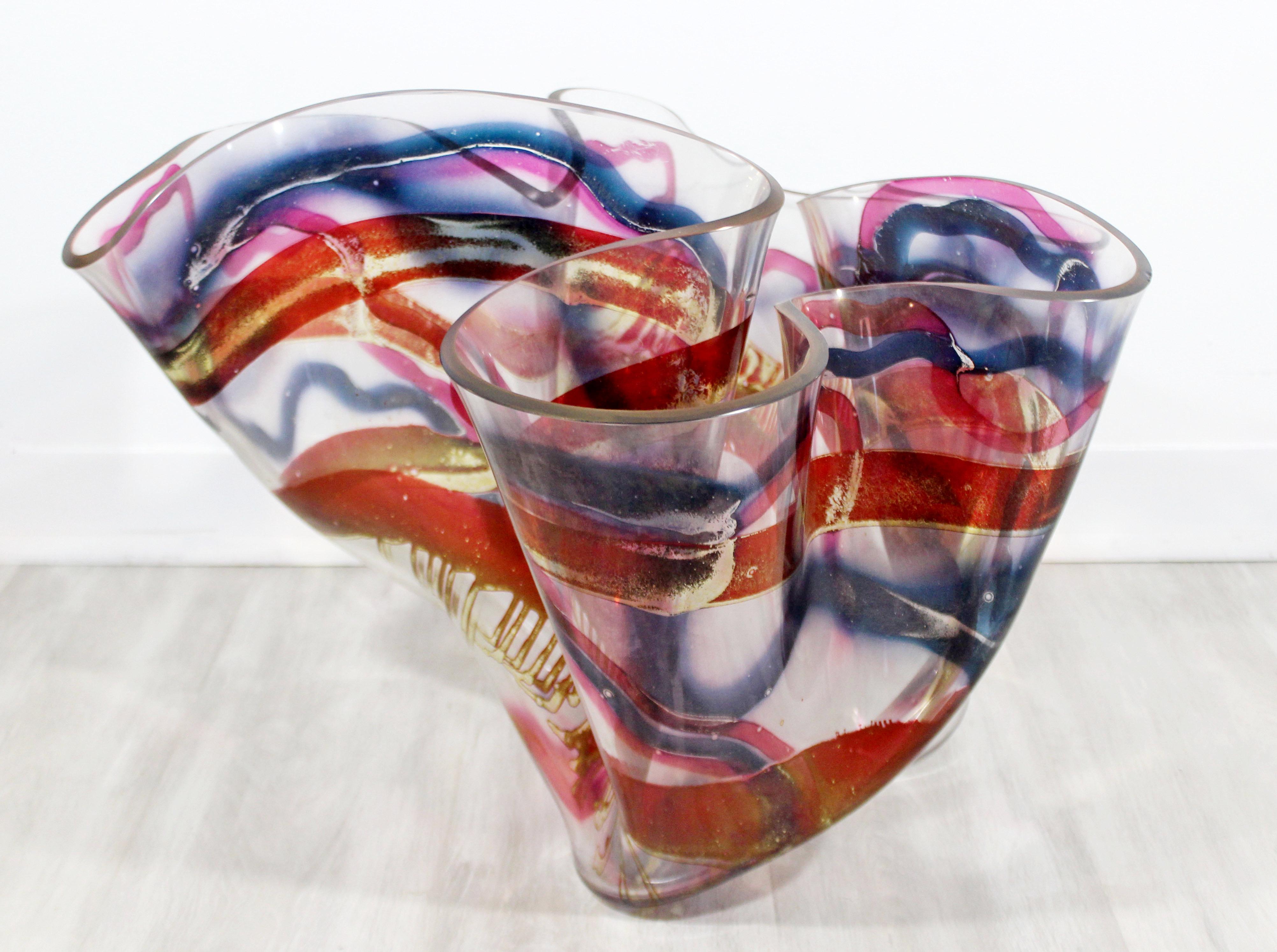 Contemporary Modern Massive Memphis Laurel Fyfe Slumped Art Glass Bowl 1980s 3