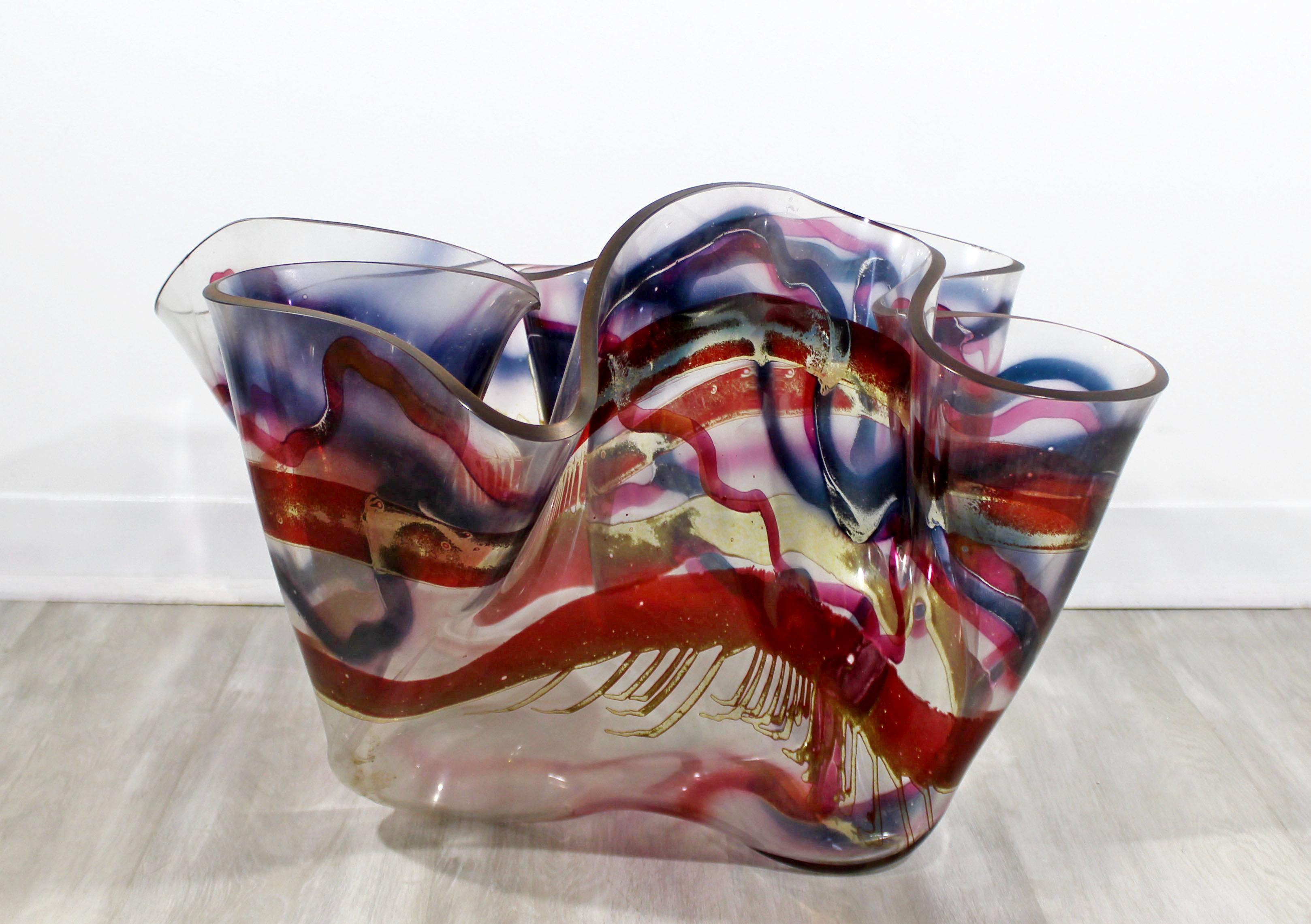 Contemporary Modern Massive Memphis Laurel Fyfe Slumped Art Glass Bowl 1980s 4