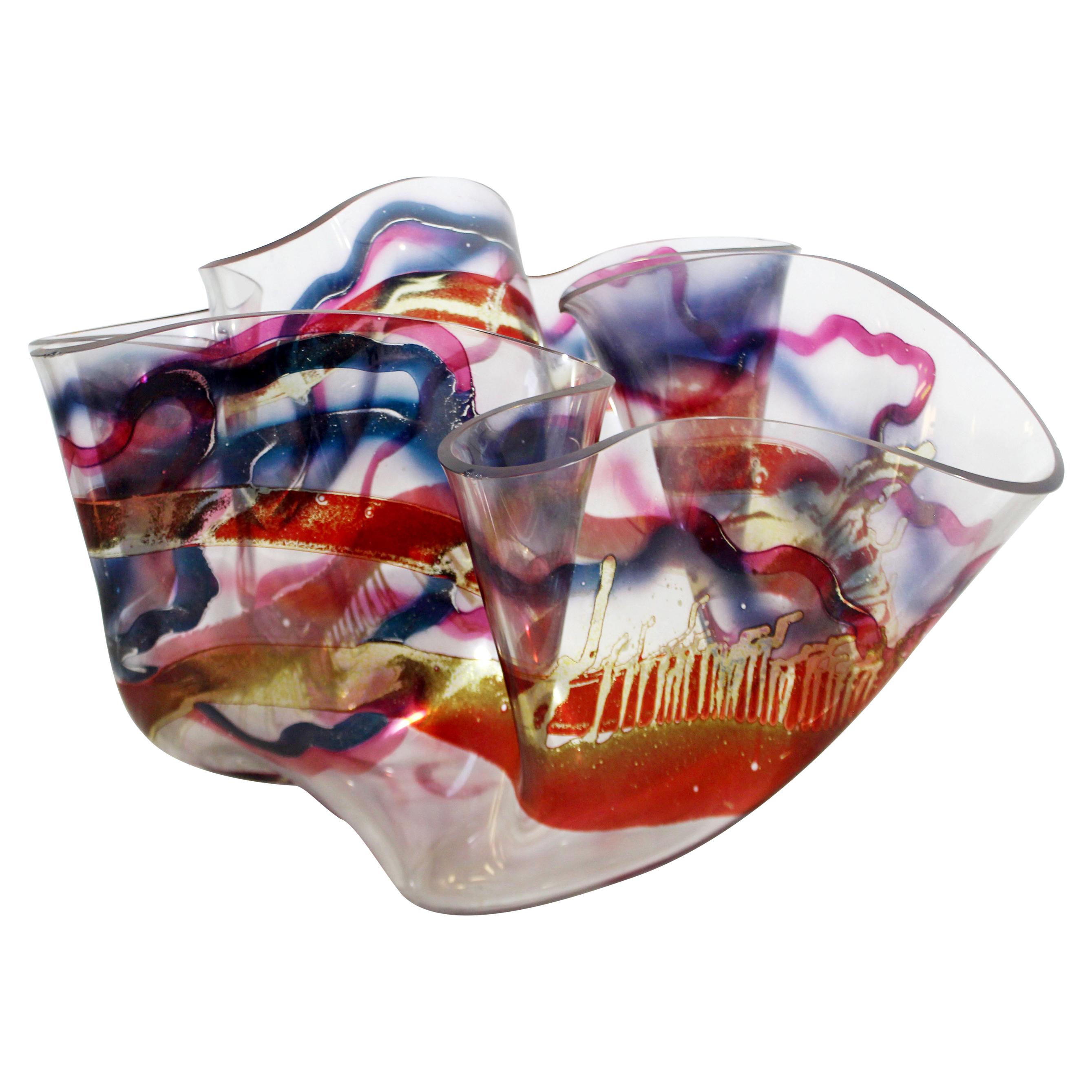 Contemporary Modern Massive Memphis Laurel Fyfe Slumped Art Glass Bowl 1980s