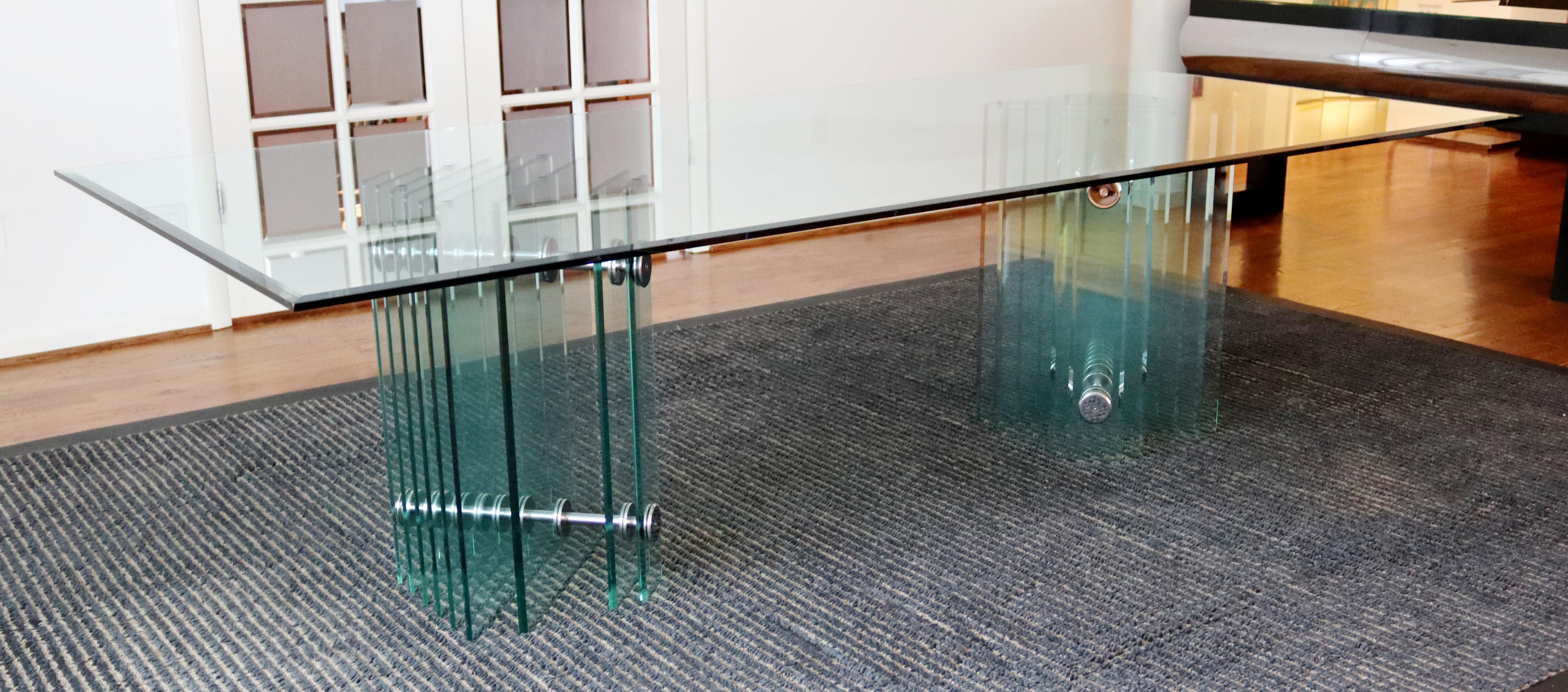 Contemporary Modern Massive Pace Glass & Chrome Dining Table, 1970s In Good Condition In Keego Harbor, MI
