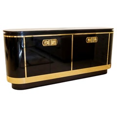 Contemporary Modern Mastercraft Black Granite Topped Lacquer Credenza 1980s