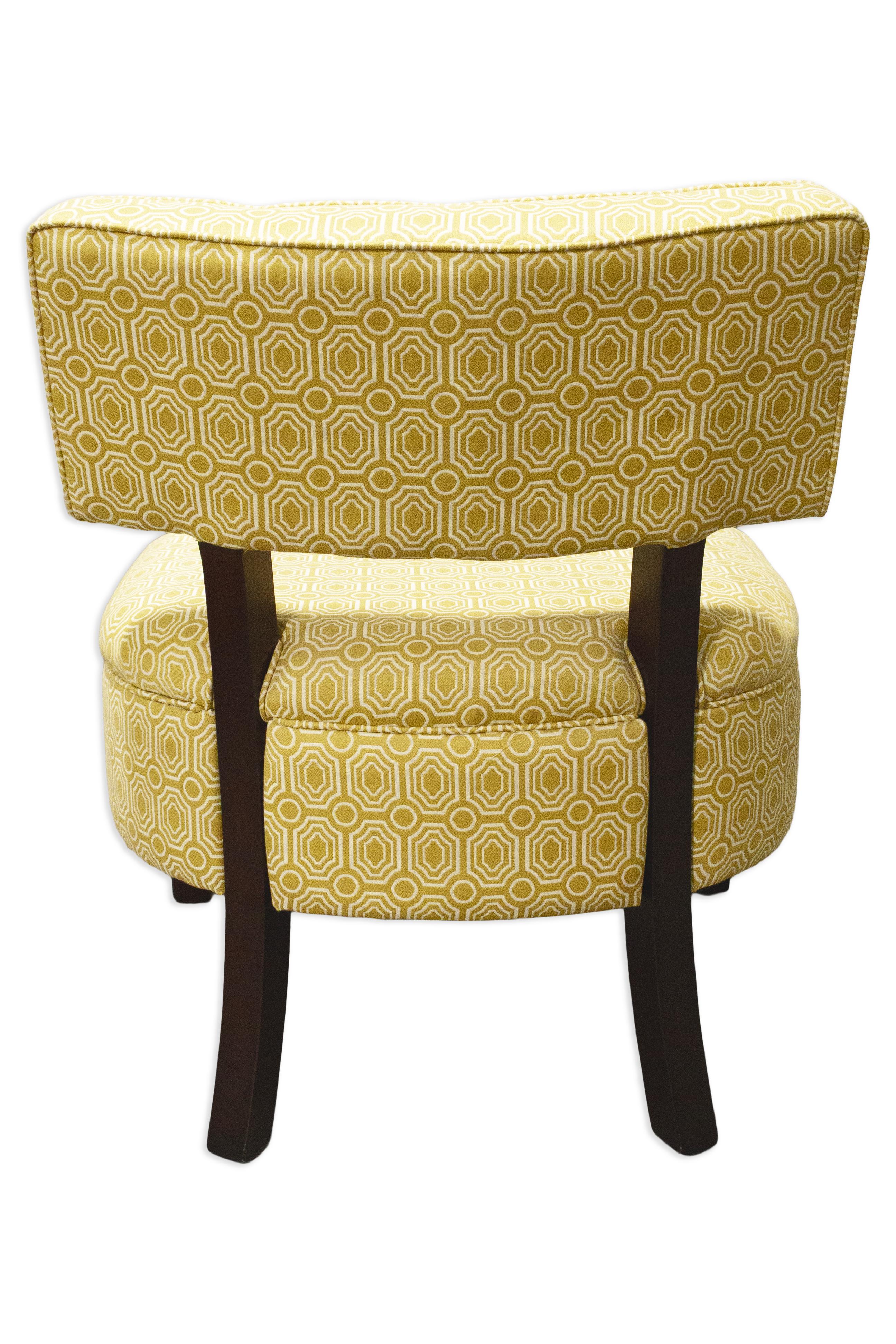 Mid-Century Modern Contemporary Modern MCM Style Accent Chair with Wood Legs and Yellow Fabric For Sale