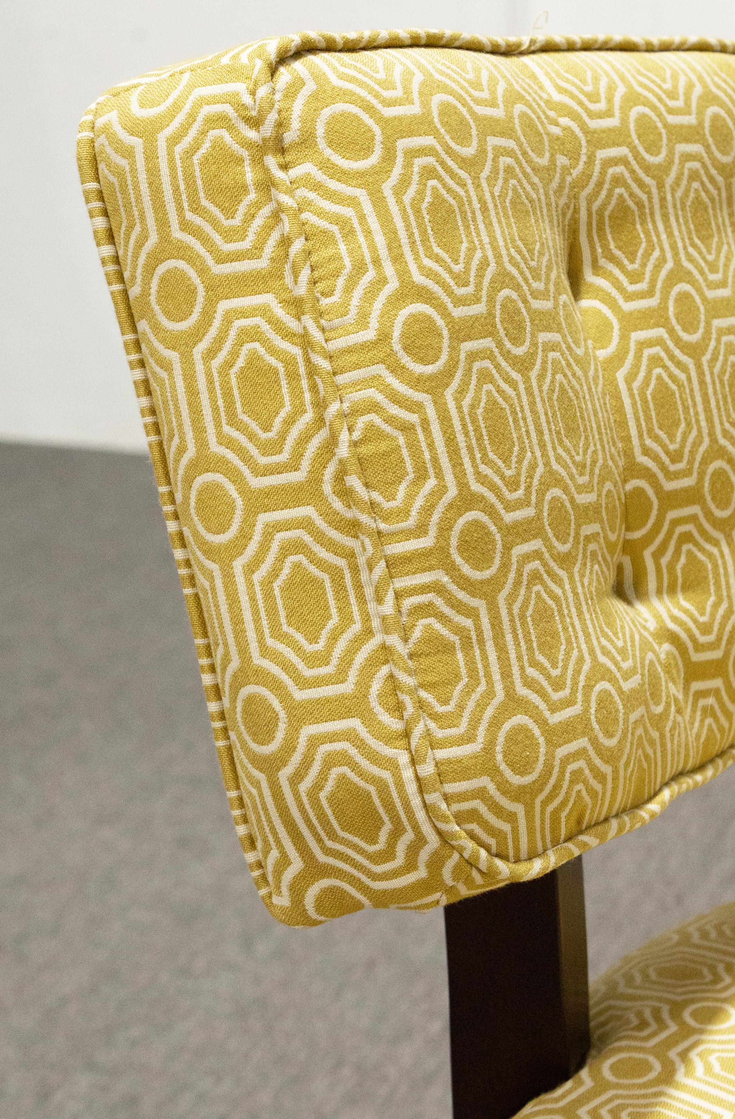 20th Century Contemporary Modern MCM Style Accent Chair with Wood Legs and Yellow Fabric For Sale