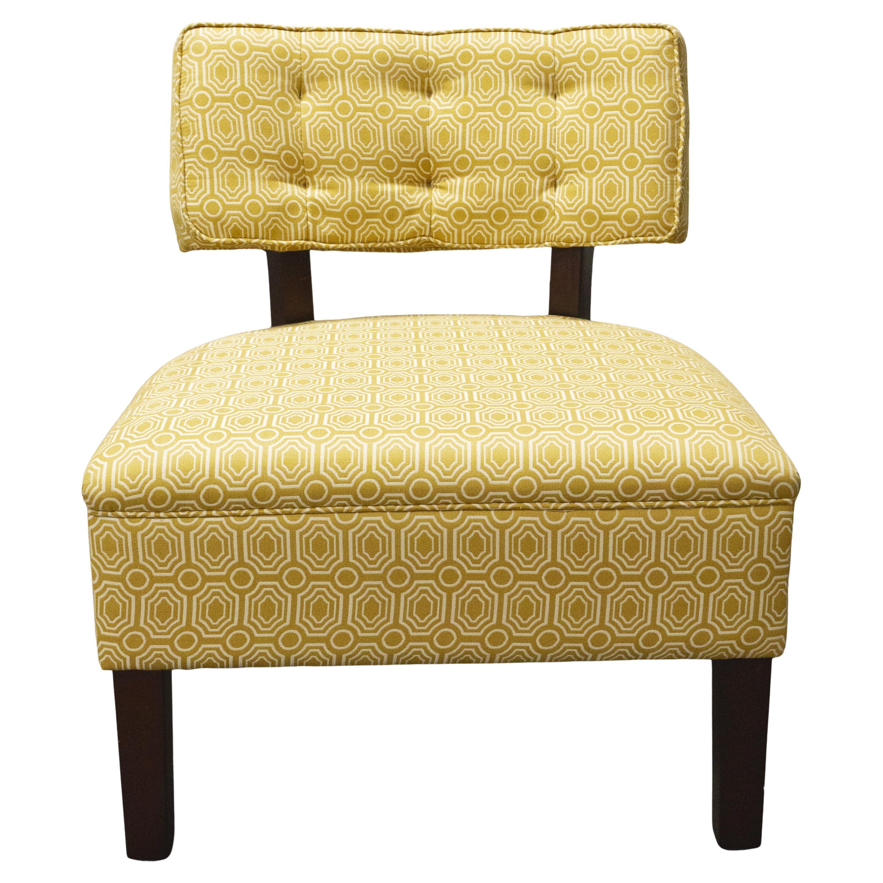 Contemporary Modern MCM Style Accent Chair with Wood Legs and Yellow Fabric For Sale