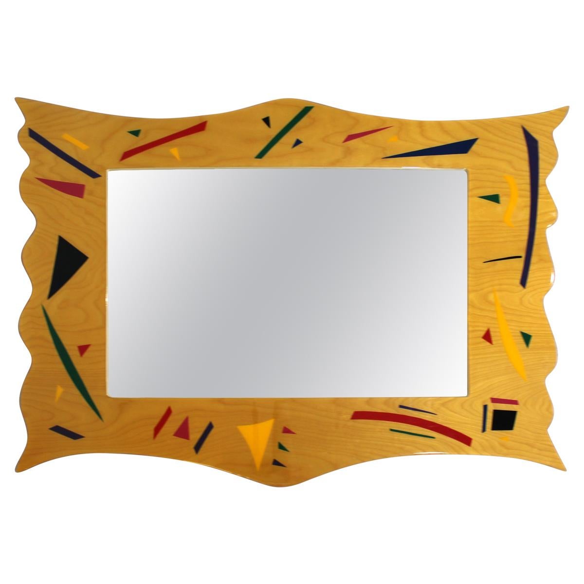 Contemporary Modern Memphis Large Rectangular Lacquered Hanging Wall Mirror