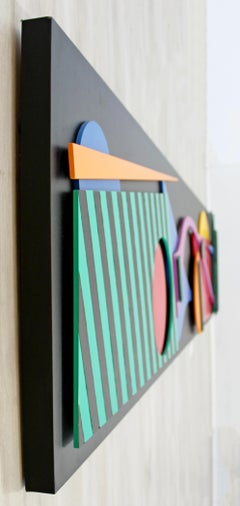 Contemporary Modern Memphis Painted Wood Assemblage Wall Art Sculpture Relief