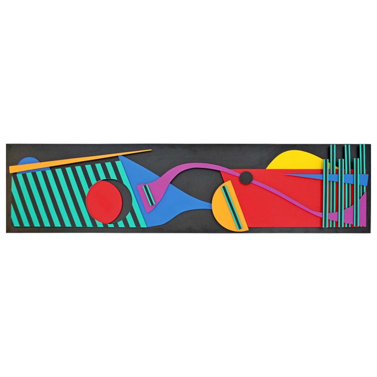 Contemporary Modern Memphis Painted Wood Assemblage Wall Art Sculpture Relief