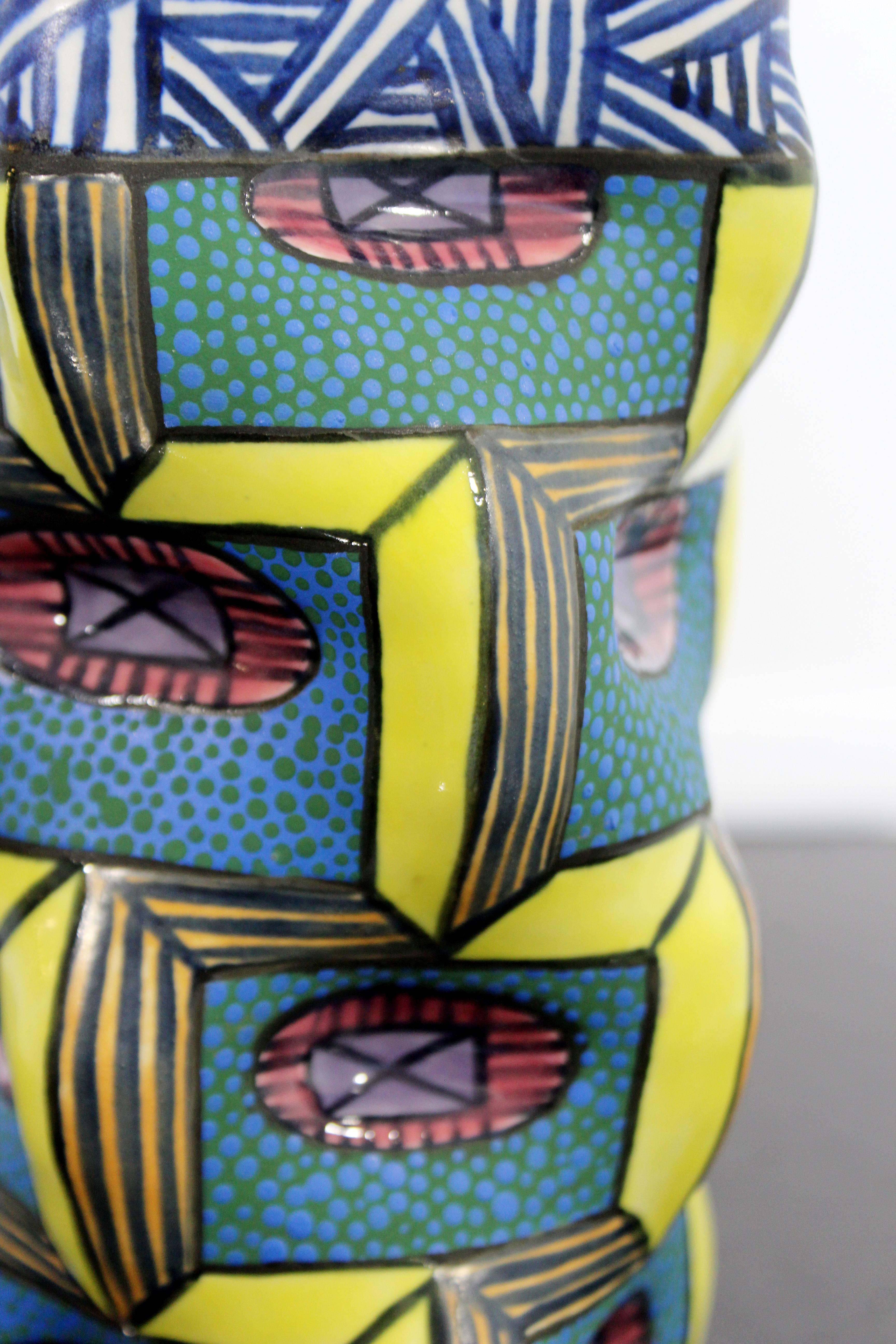 Contemporary Modern Memphis Signed Ceramic Art Vase Vessel George Bowes 1990s In Good Condition In Keego Harbor, MI