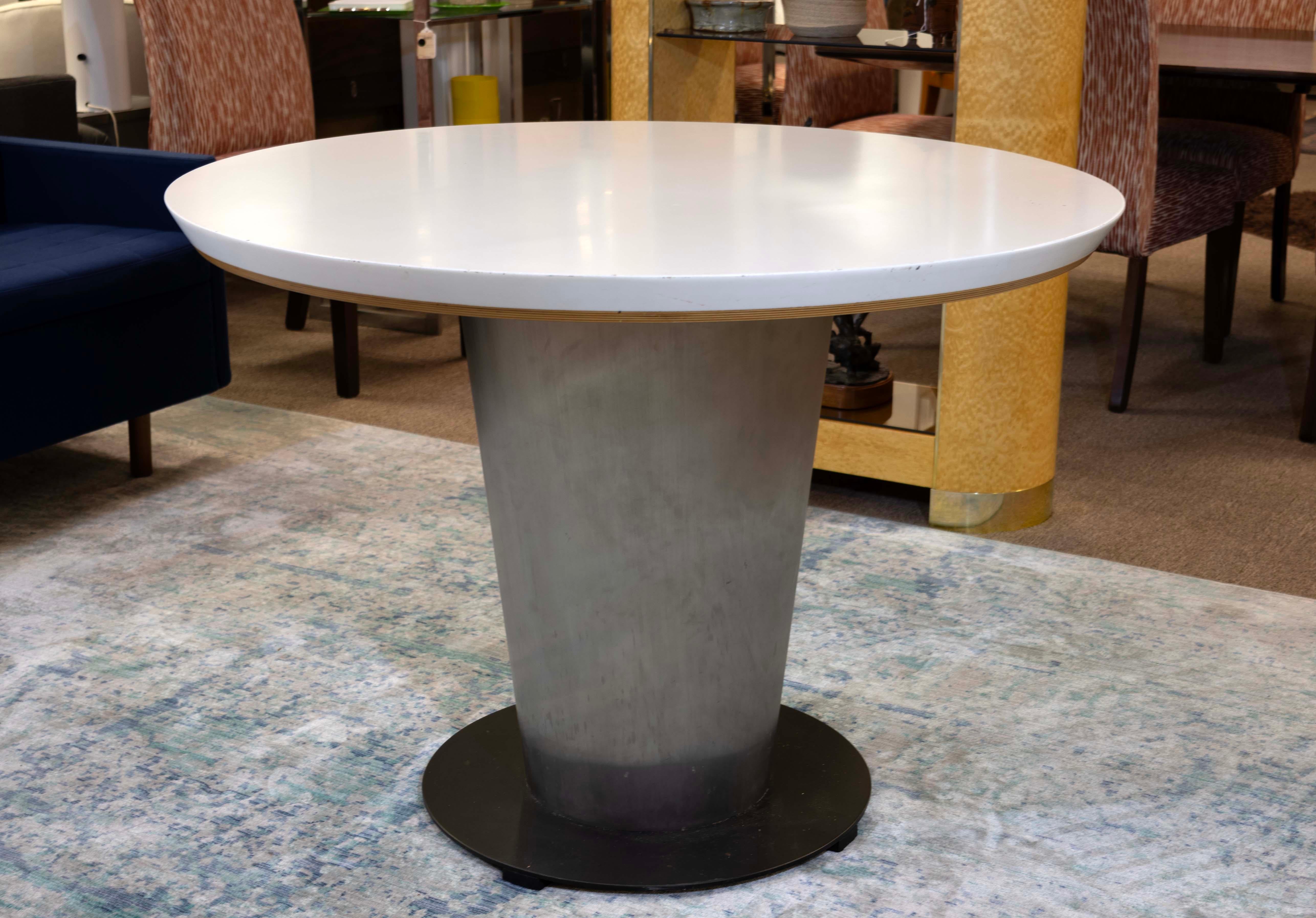 Contemporary Modern Metal and Laminate Pedestal Dinette Table In Good Condition For Sale In Keego Harbor, MI
