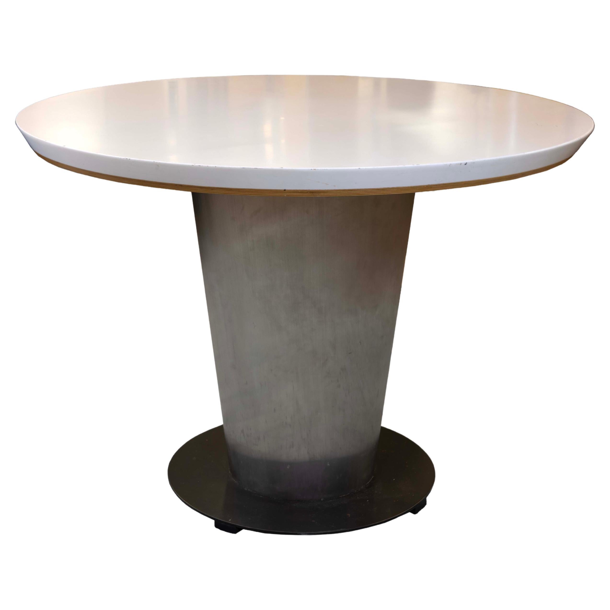 Contemporary Modern Metal and Laminate Pedestal Dinette Table For Sale