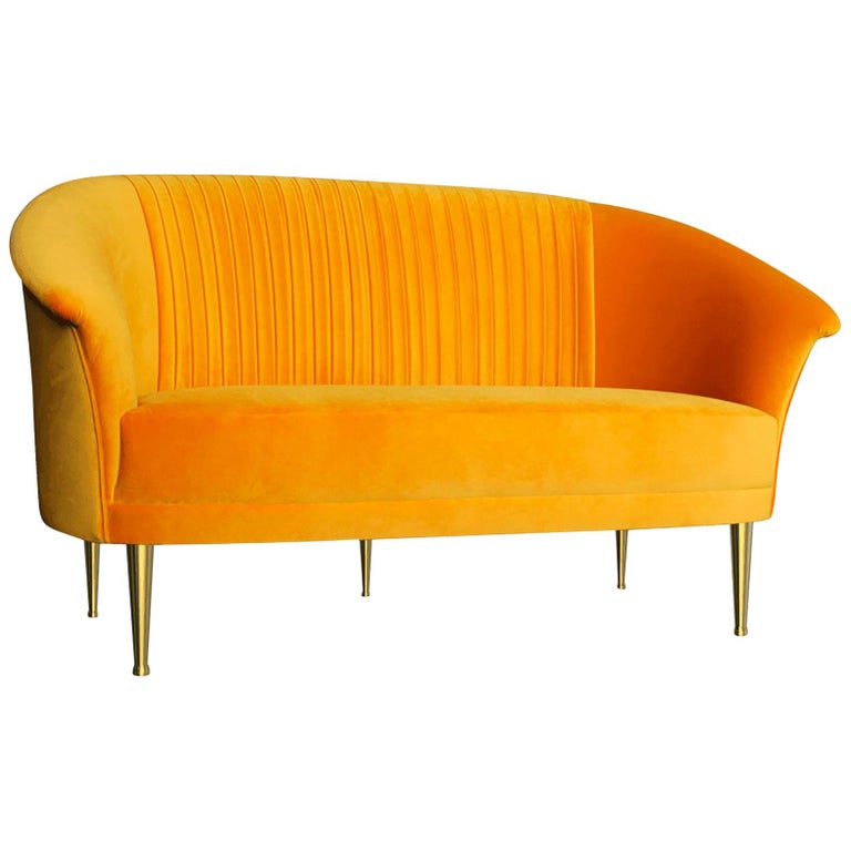 Contemporary Modern "Miami" Golden Yellow Velvet Upholstered Living