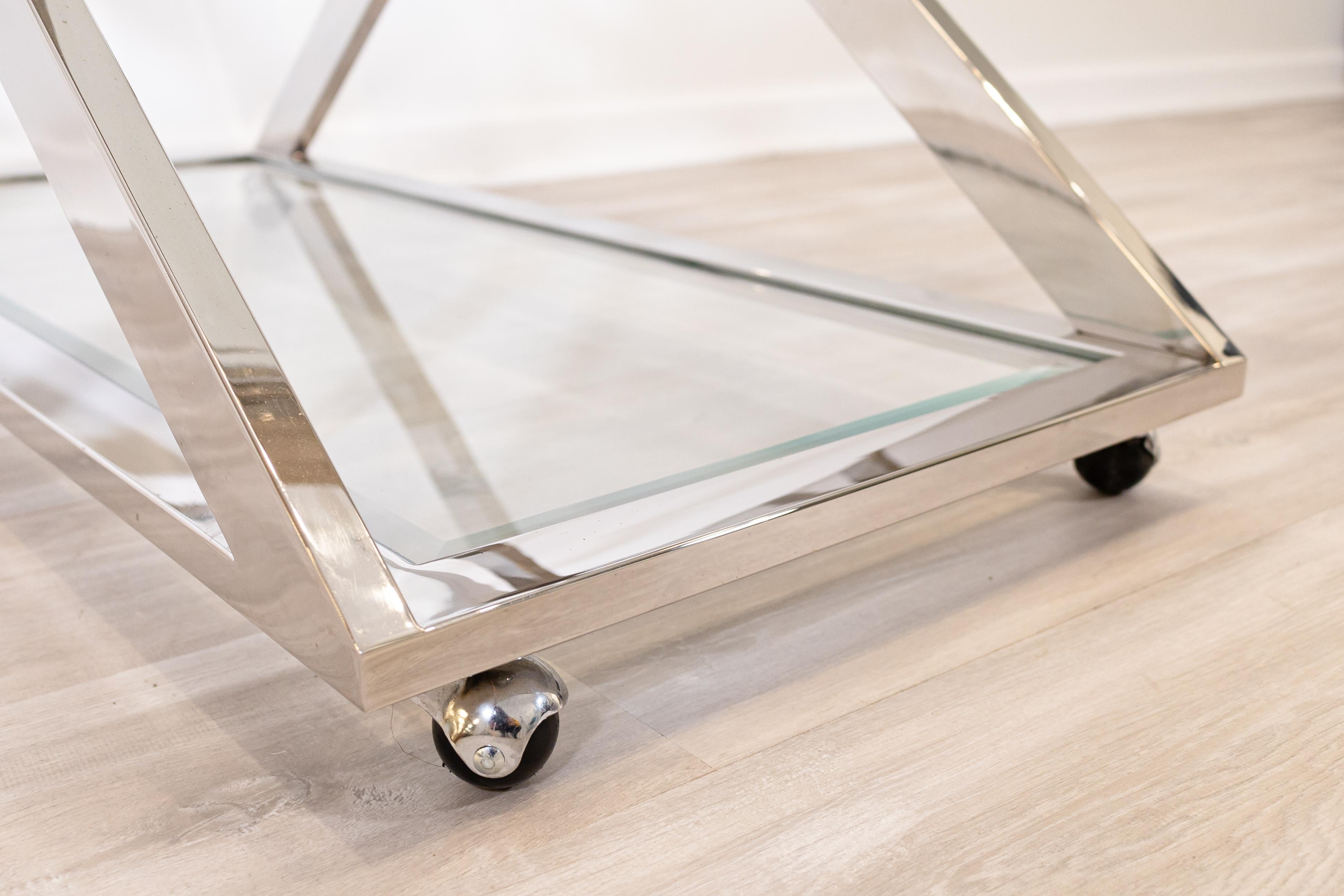 Late 20th Century Contemporary Modern Milo Baughman Attr, 3 Tier Glass and Chrome Server Bar Cart