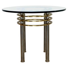 Contemporary Modern Steel Base Glass Top Foyer Accent Table, 1980s