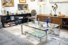 Contemporary Modern Milo Baughman Style Chrome and Glass Two Tier Coffee Table