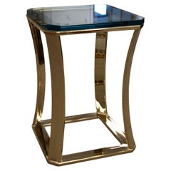 Contemporary Modern Minimalist Geometric Glass and Brass Side End Table Contemporary Modern Minimalist Geometric Glass and Brass Side End Table