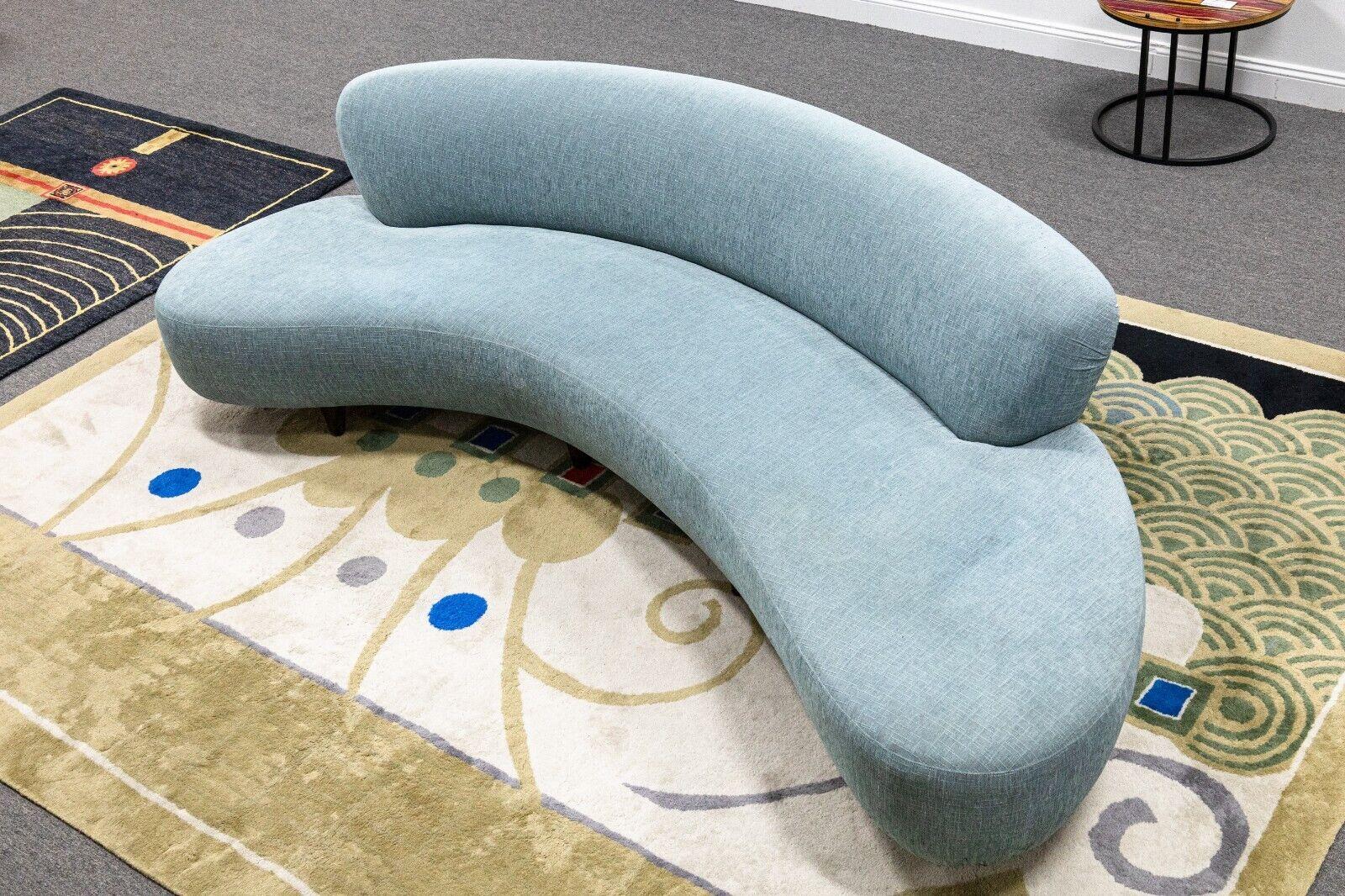 Fabric Contemporary Modern Modernica Style Baby Blue Cloud Sofa with Walnut Legs