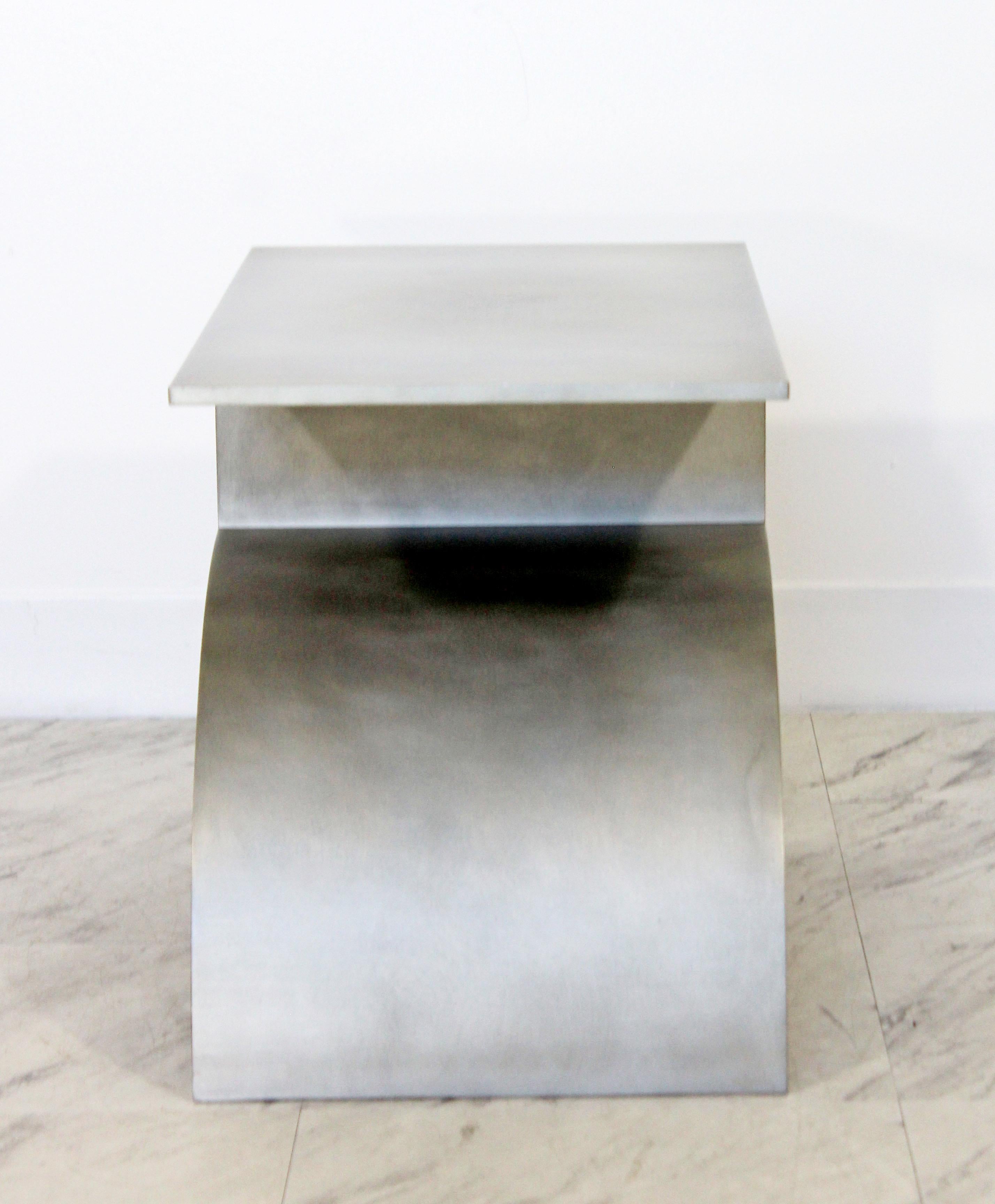 Contemporary Modern Modernist John Nesci Att. Brushed Aluminum Side End Table In Good Condition In Keego Harbor, MI