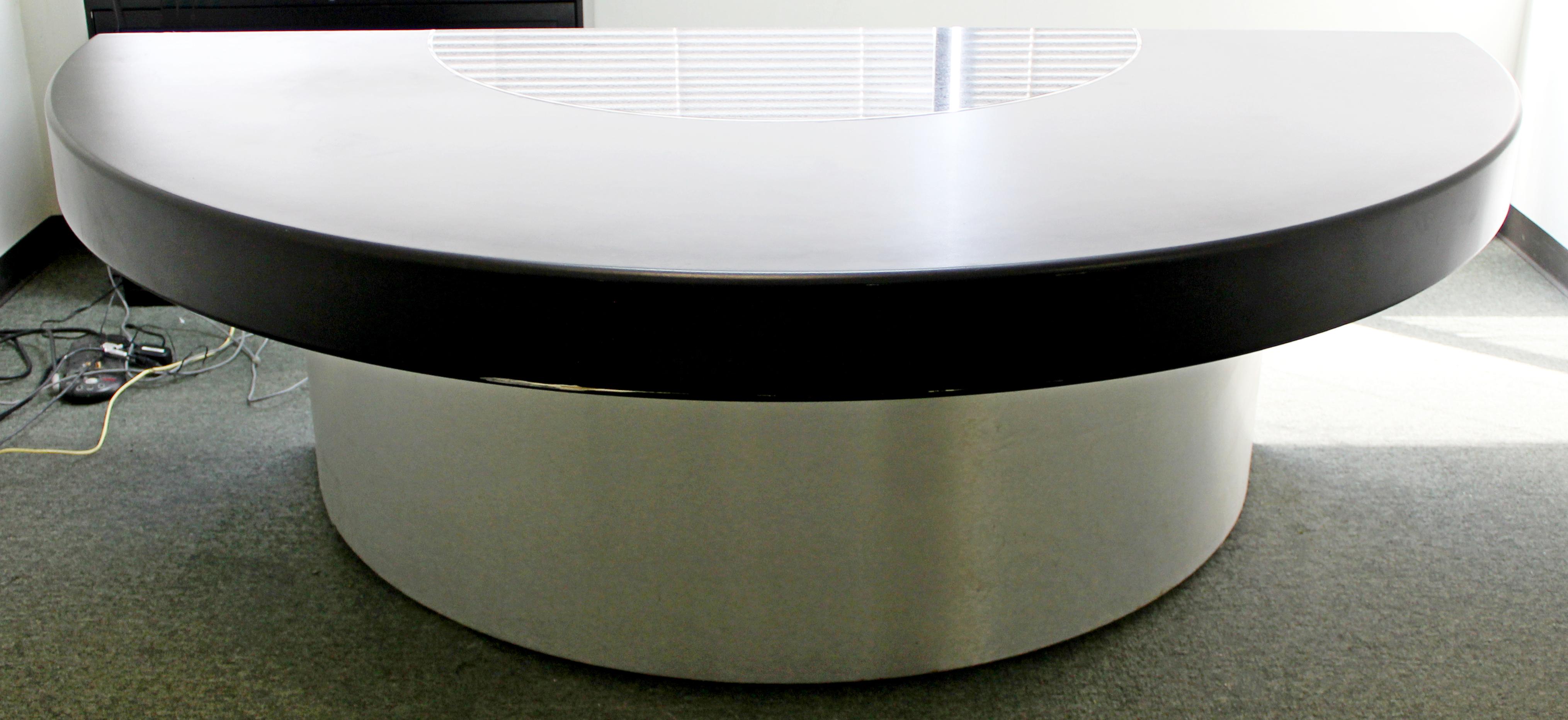 Contemporary Modern Monumental Circular Black Leather Granite Office