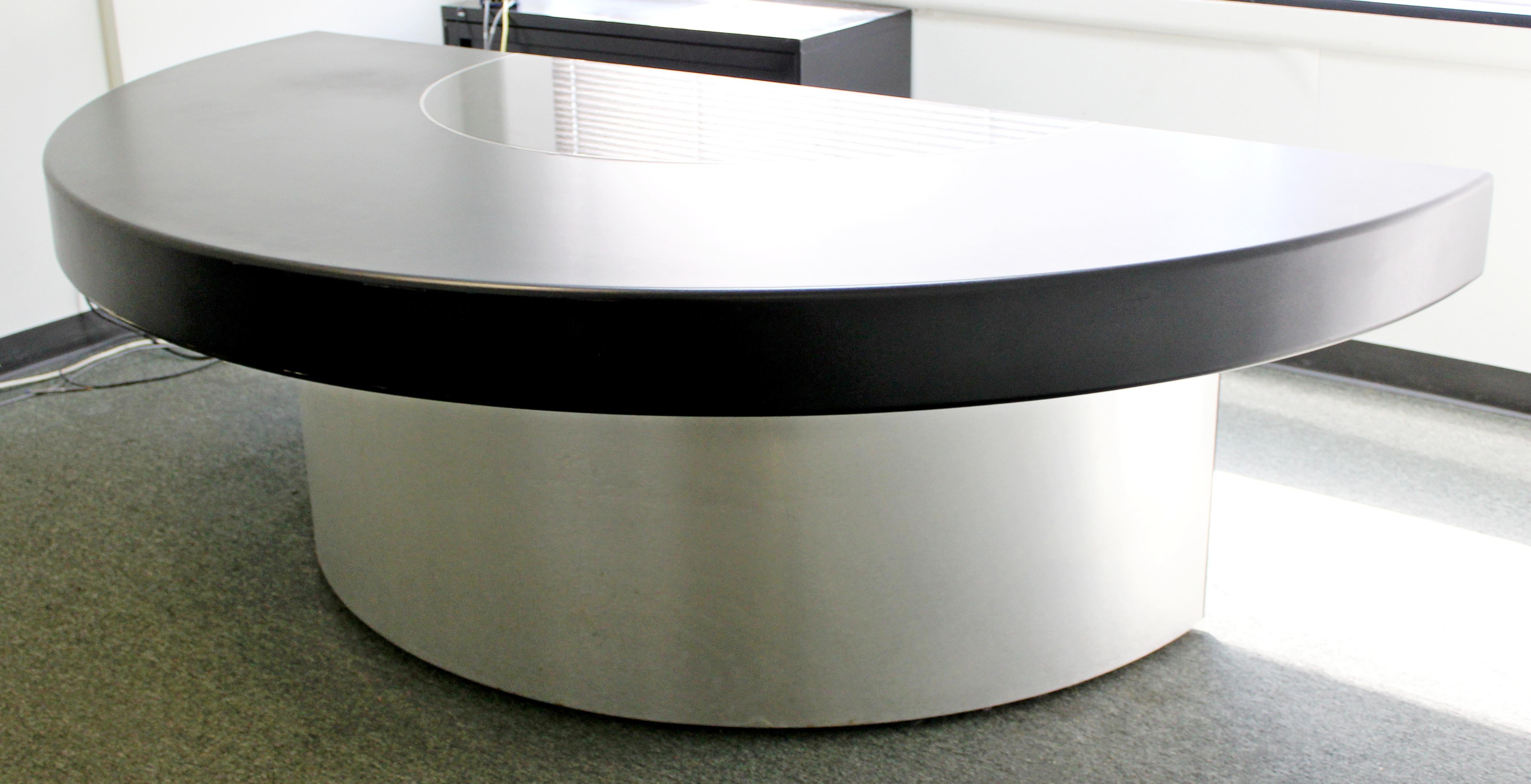 Contemporary Modern Monumental Circular Black Leather Granite Office