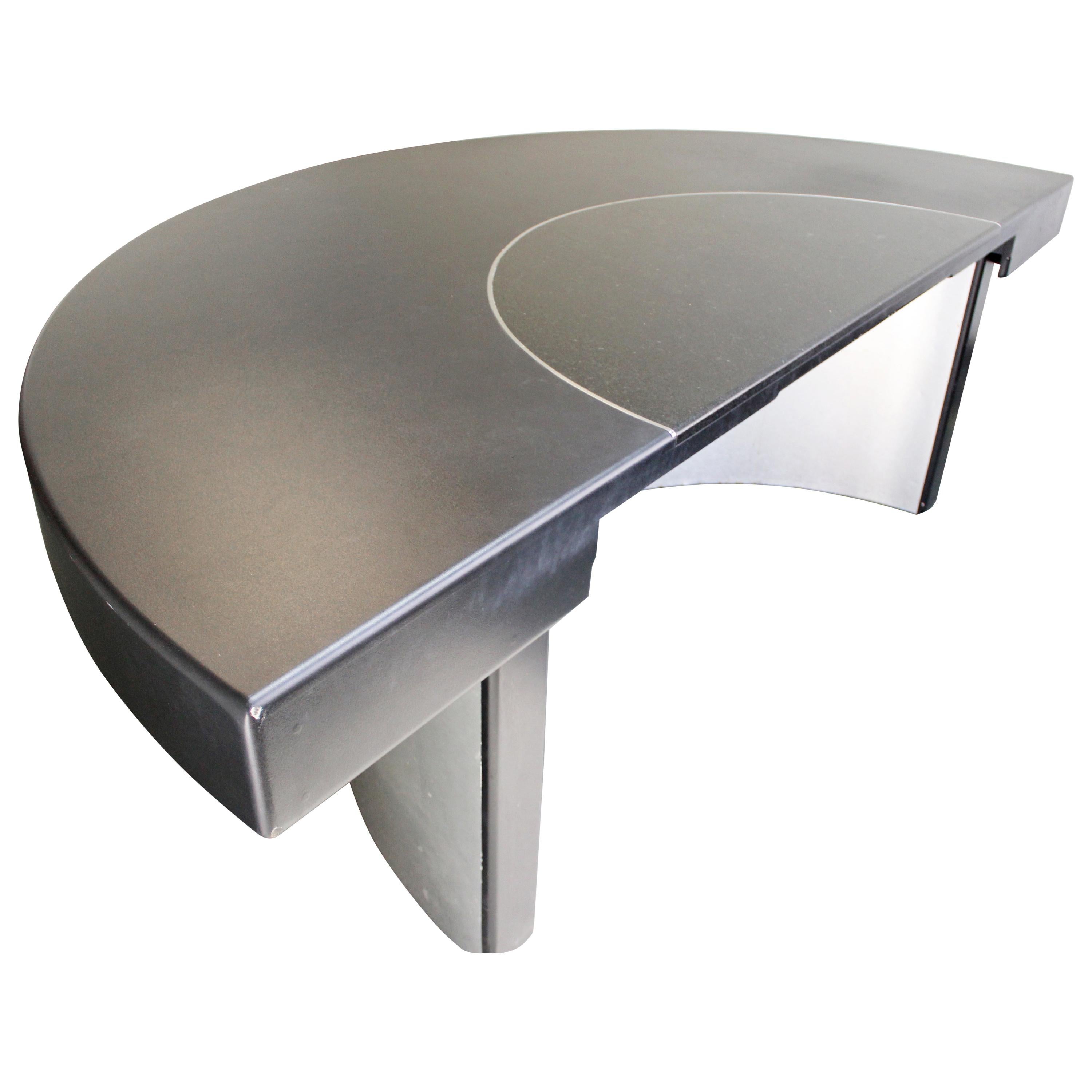 Contemporary Modern Monumental Circular Black Leather Granite Office Desk, 50s