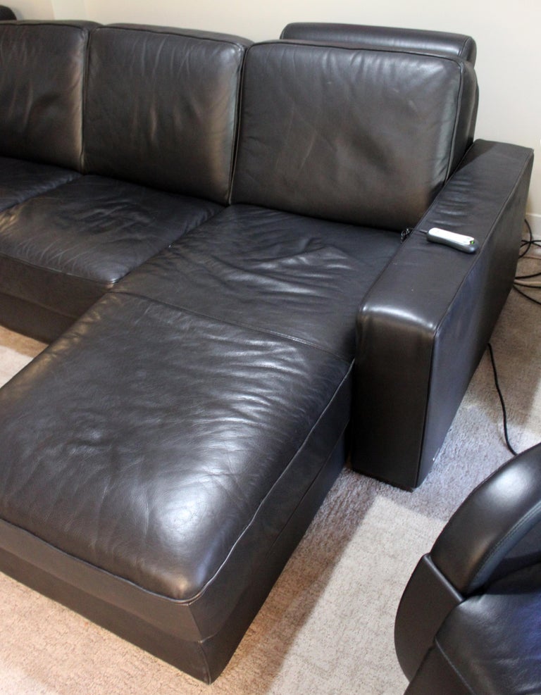 Natuzzi Black Leather Sectional Sofa Baci Living Room