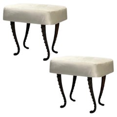 Contemporary, Modern Octopus Benches, Blackened Bronze, Grey Velvet