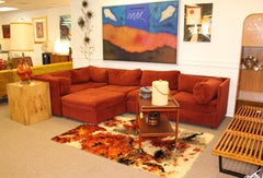 Contemporary Modern Orange 5-Piece Sectional Sofa & Ottoman Baughman Era 1980s