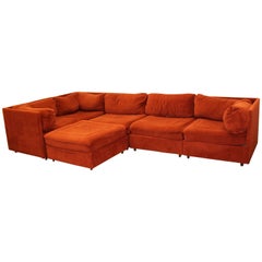 Contemporary Modern Orange 5-Piece Sectional Sofa & Ottoman Baughman Era 1980s