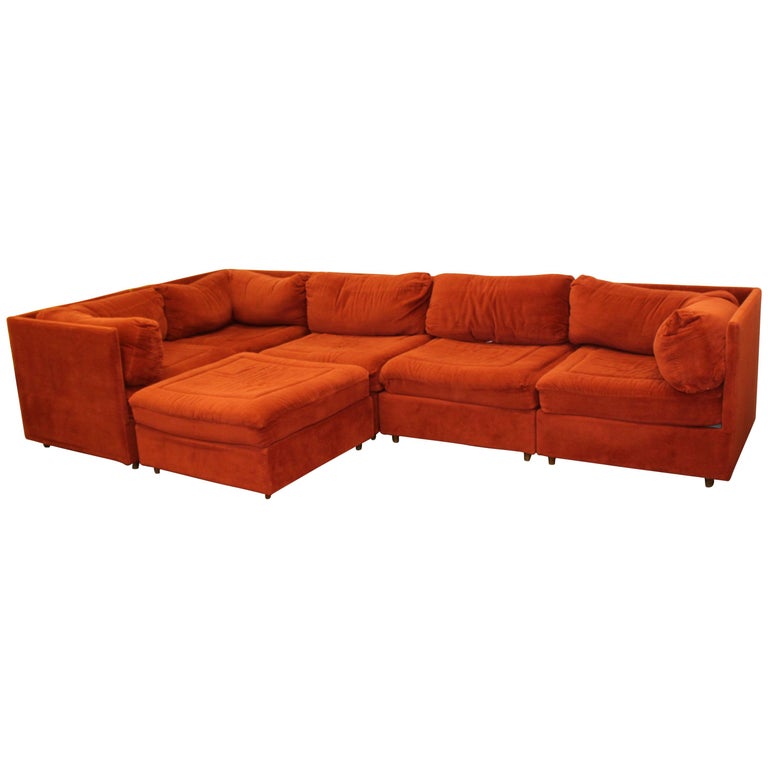 Contemporary Modern Orange 5-Piece Sectional Sofa and Ottoman Baughman Era  1980s at 1stDibs | orange sectional sofa, burnt orange sectional couch,  burnt orange sectional sofa