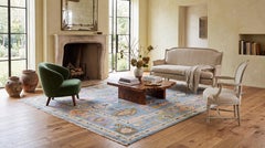 Contemporary Modern Oushak Style Hand-Knotted Wool Area Rug in Sky Blue & Pastel