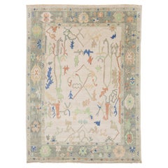 Contemporary Modern Oushak Style Hand-Knotted Wool Area Rug in Soft Neutrals